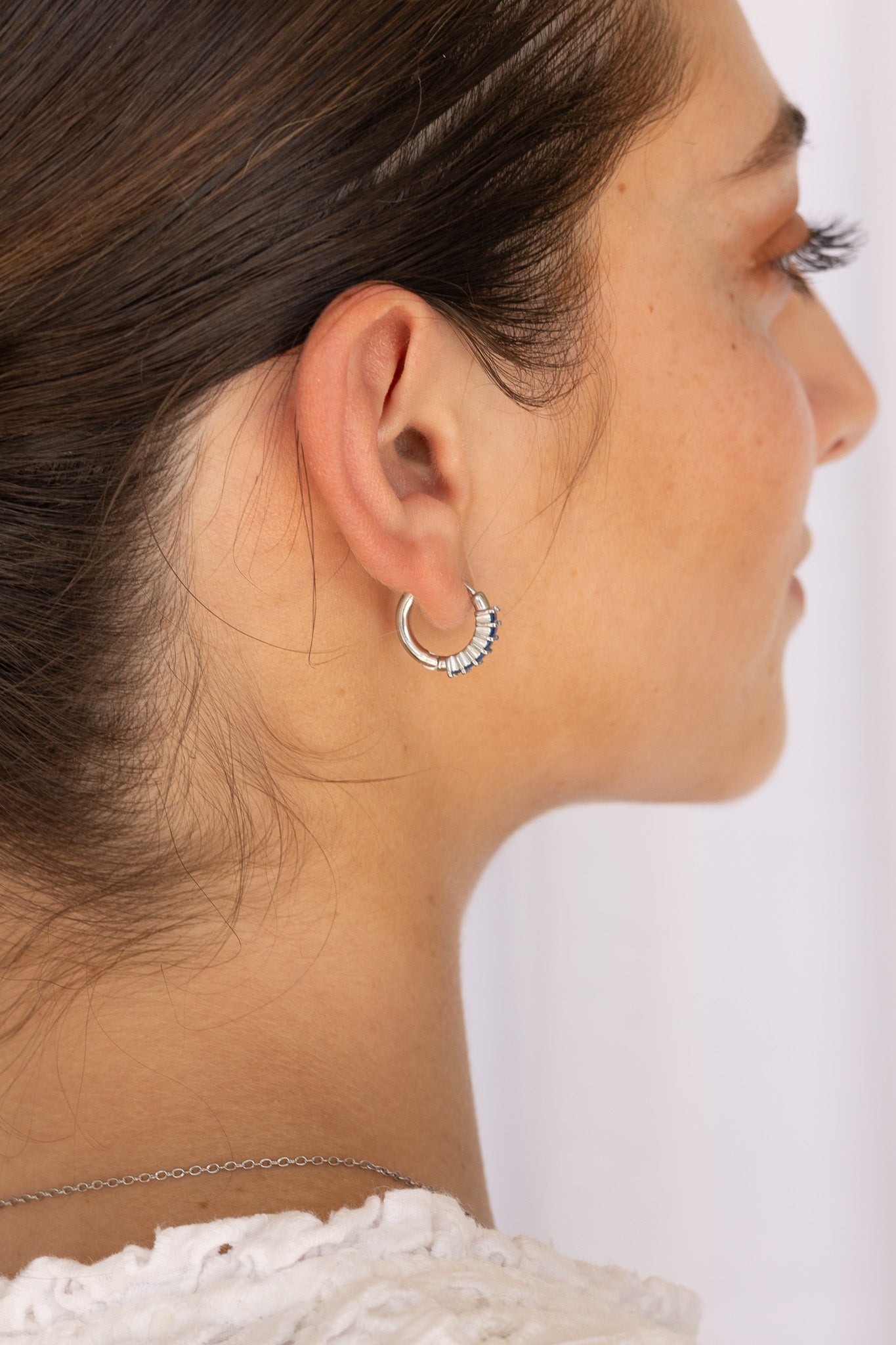 Diamond Hoop Earring in Blue