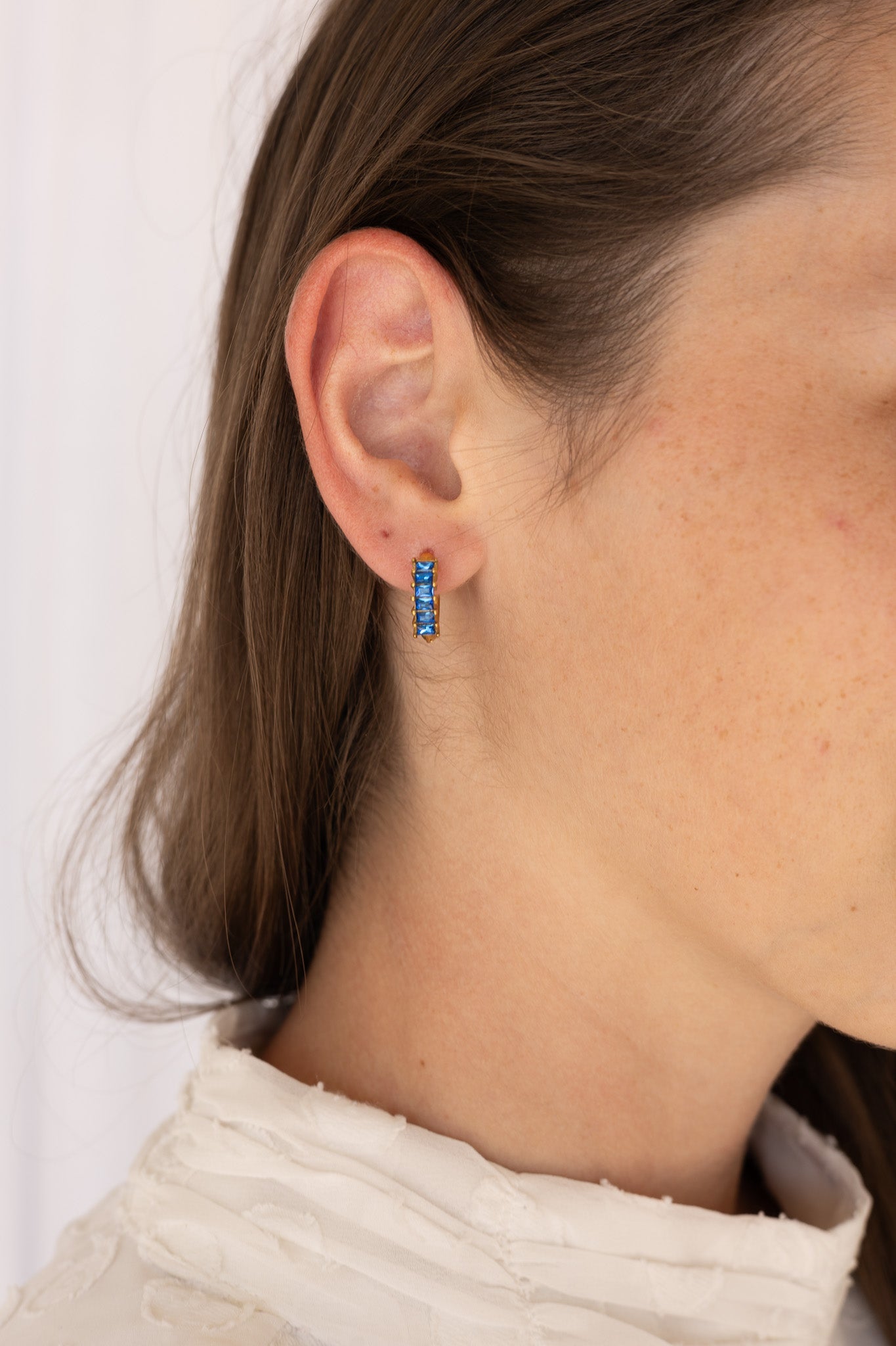 Diamond Hoop Earring in Blue