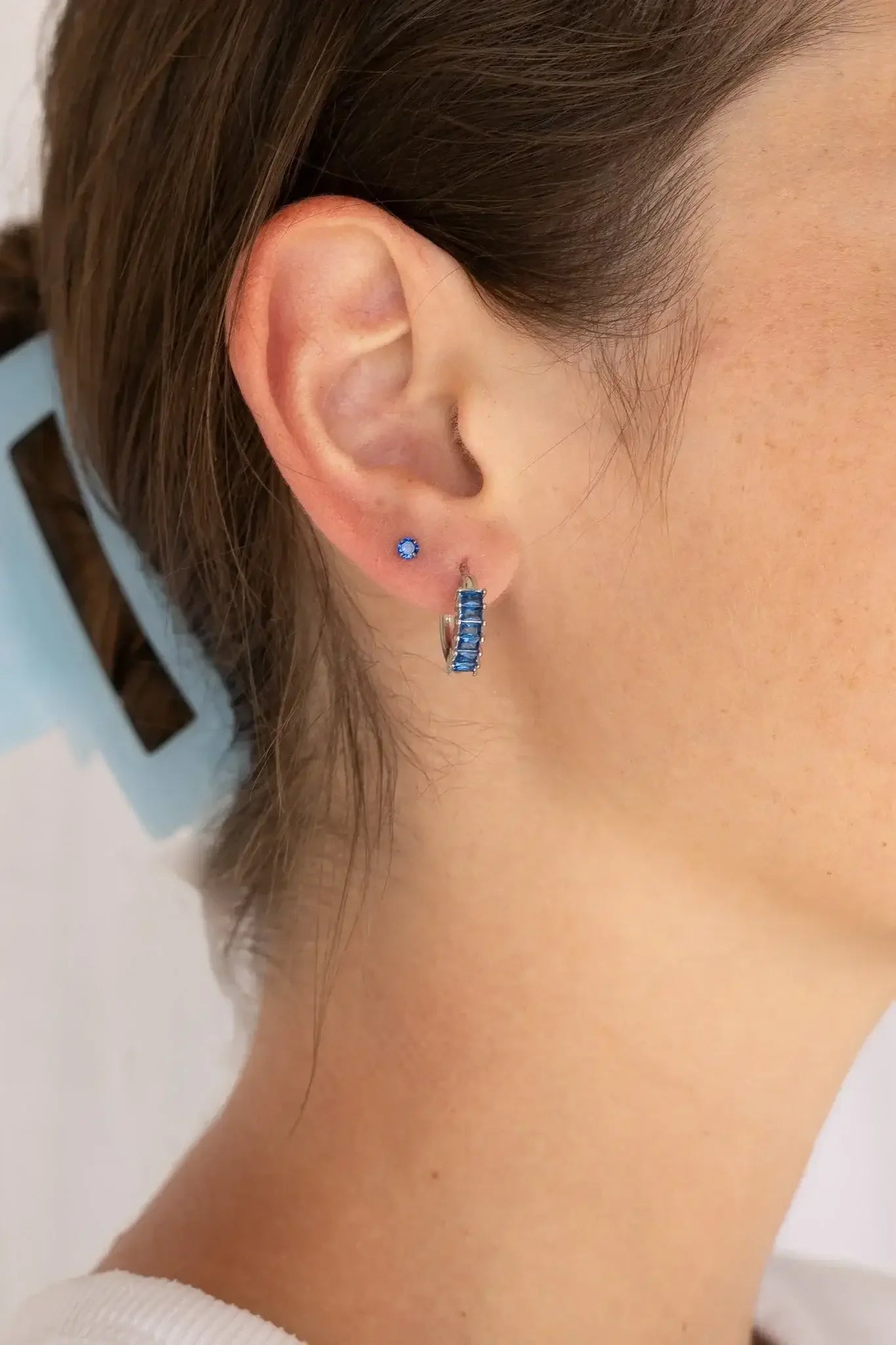 Diamond Hoop in Blue