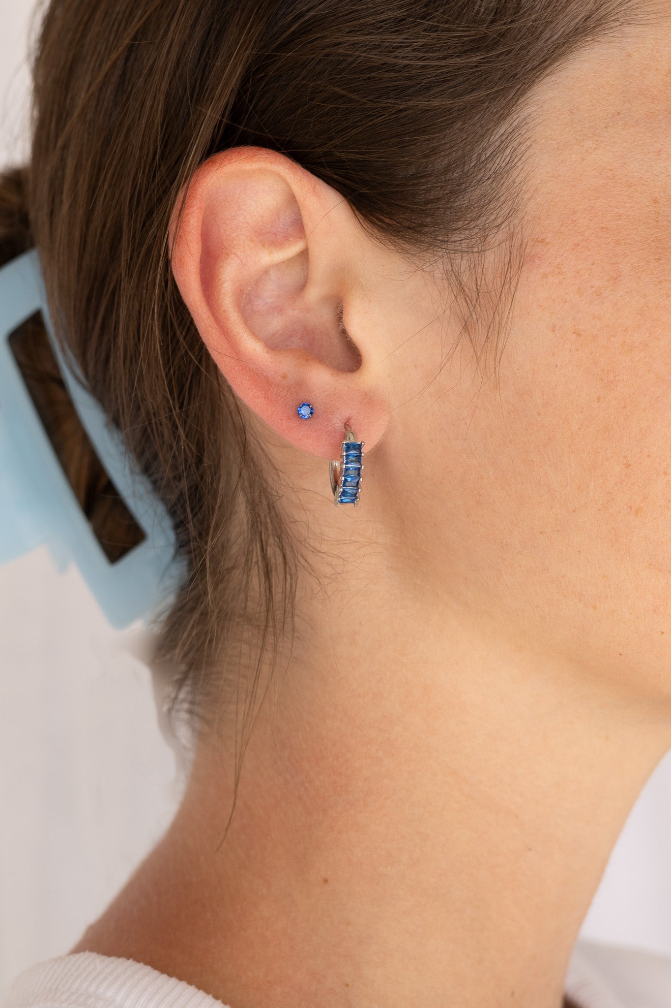 Crystal Flat Back Stud Earring in Blue