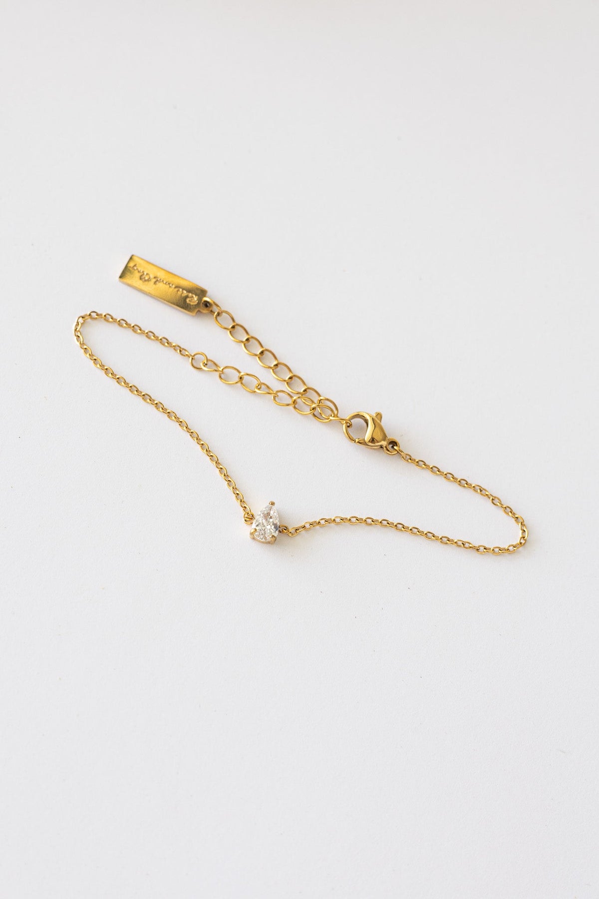 Dainty Crystal Teardrop Bracelet in Gold, product view | Lady Black Tie