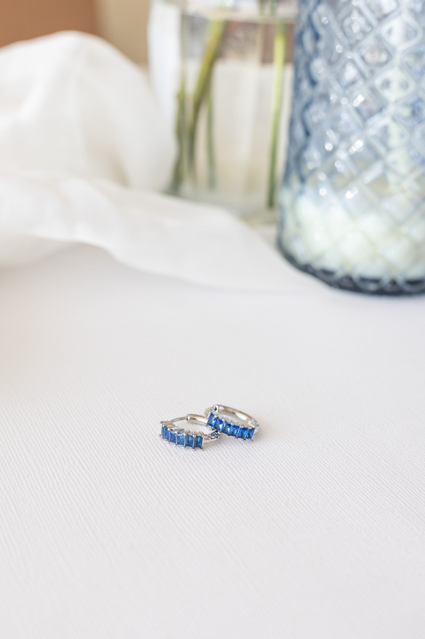 Diamond Hoop Earring in Blue