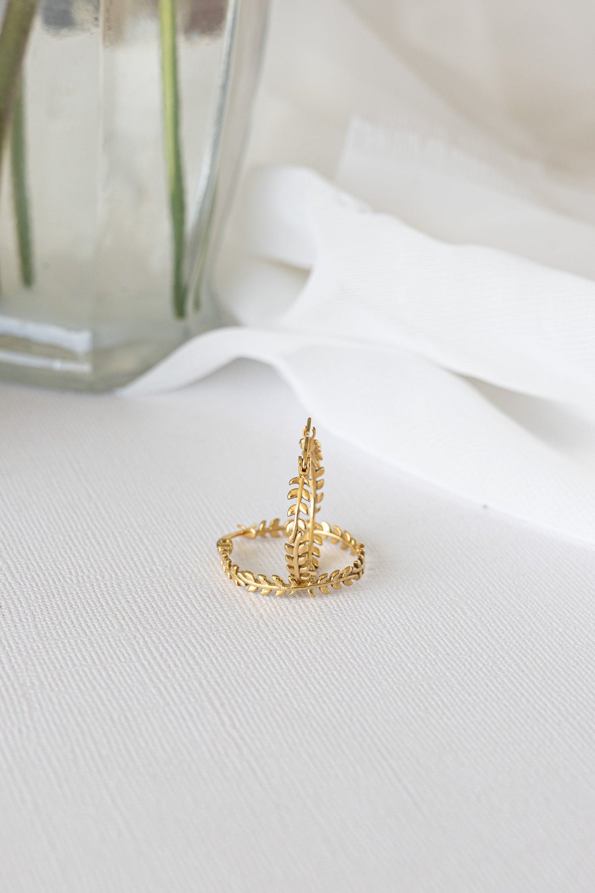 Laurel Leaf Hoop Earrings in Gold, product view | Lady Black Tie
