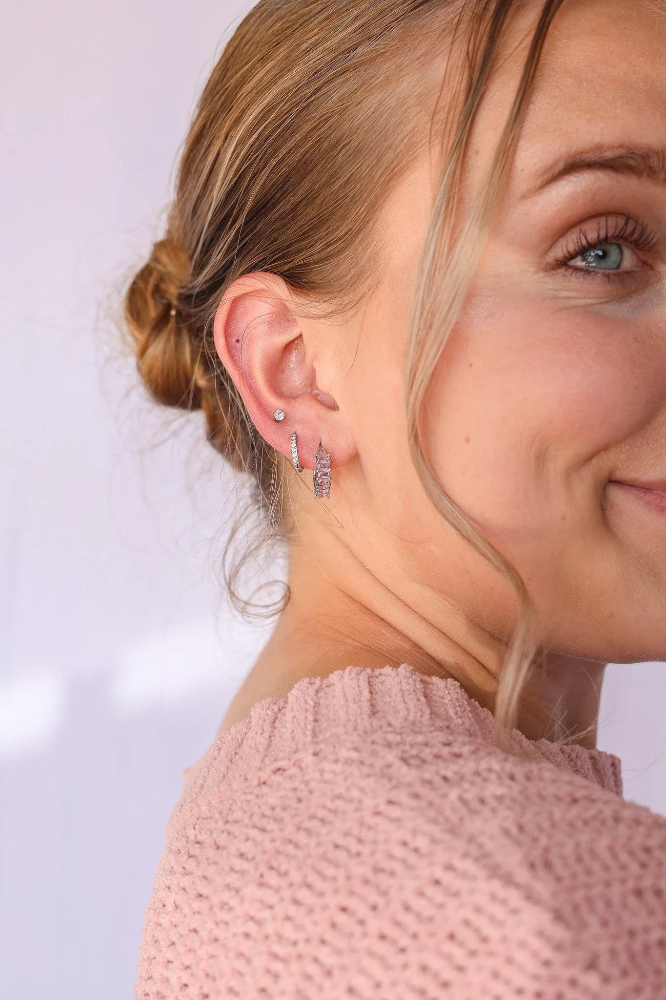 Crystal Hoop Earring in Pink