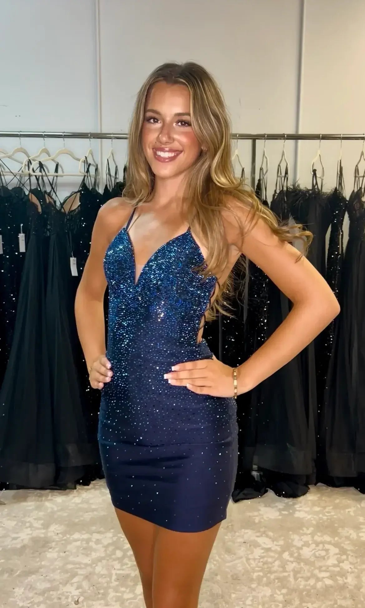 NOVALEE MINI - NAVY - HOT STONE LACE-UP DRESS