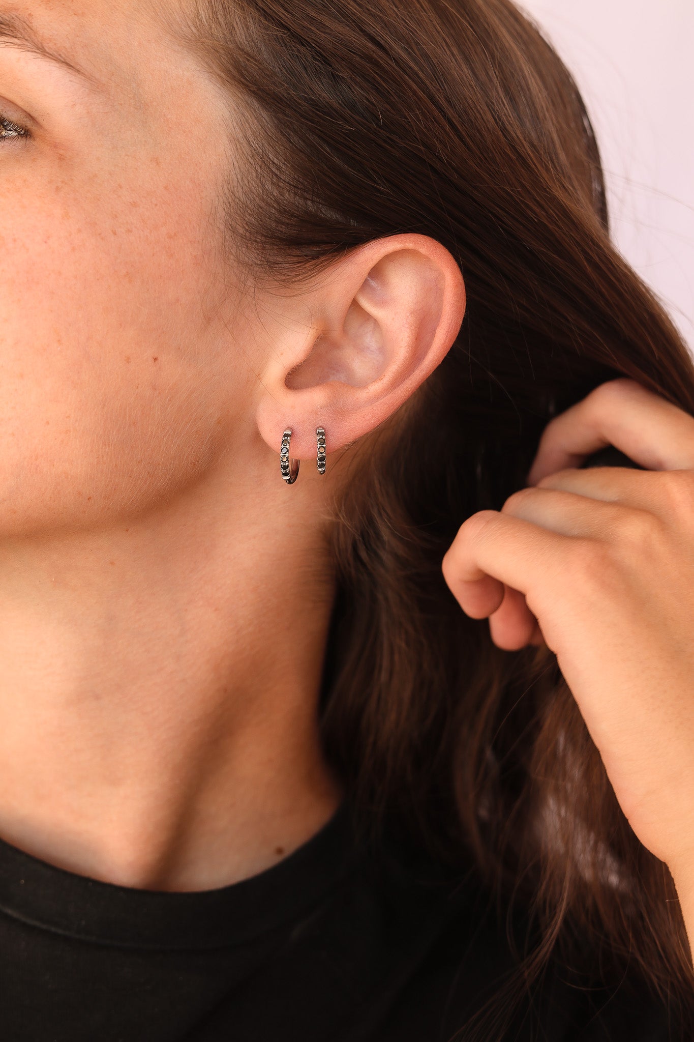 Micro Crystal Hoop Earring in Black
