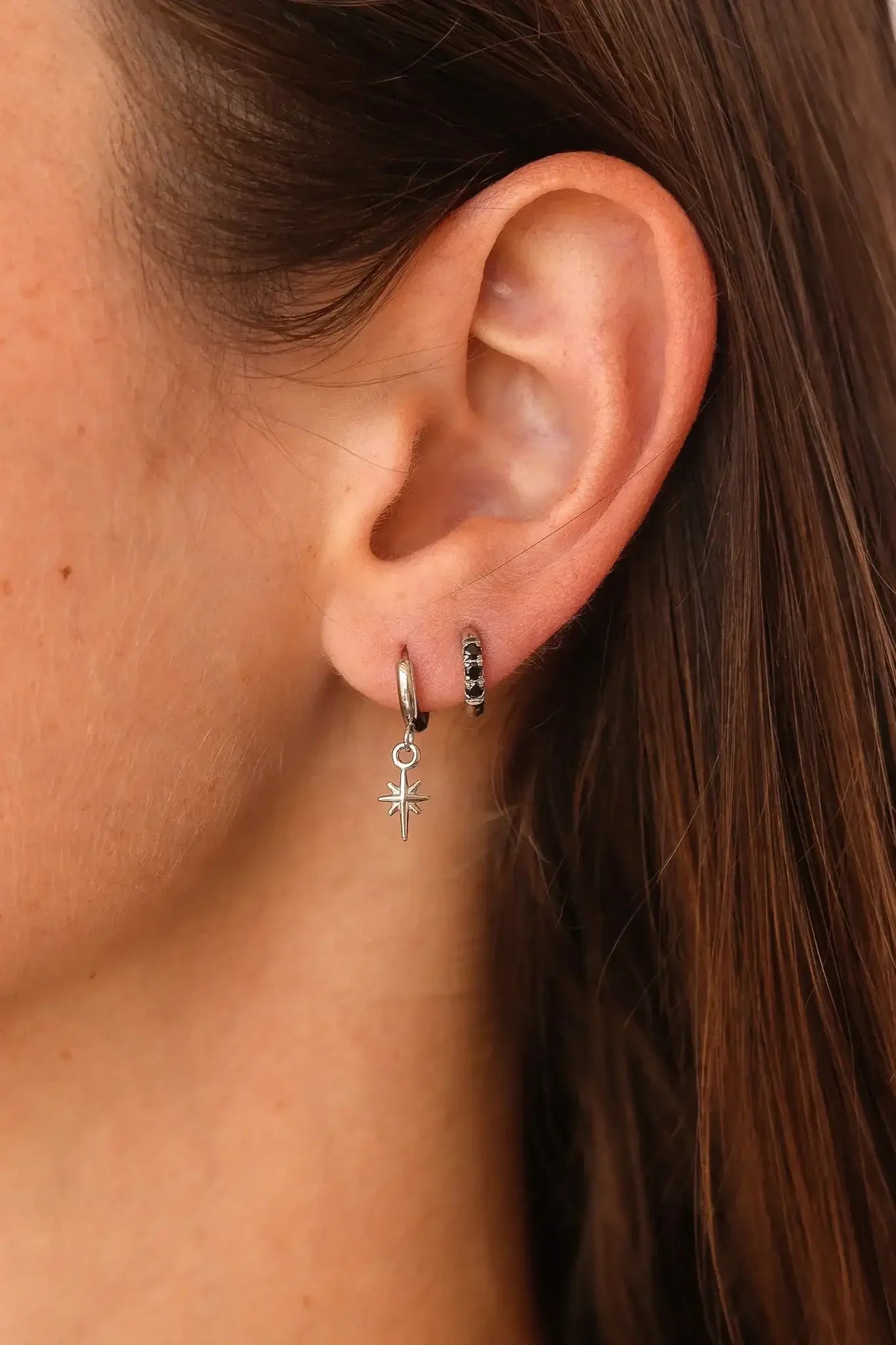 Micro Crystal Hoop in Black