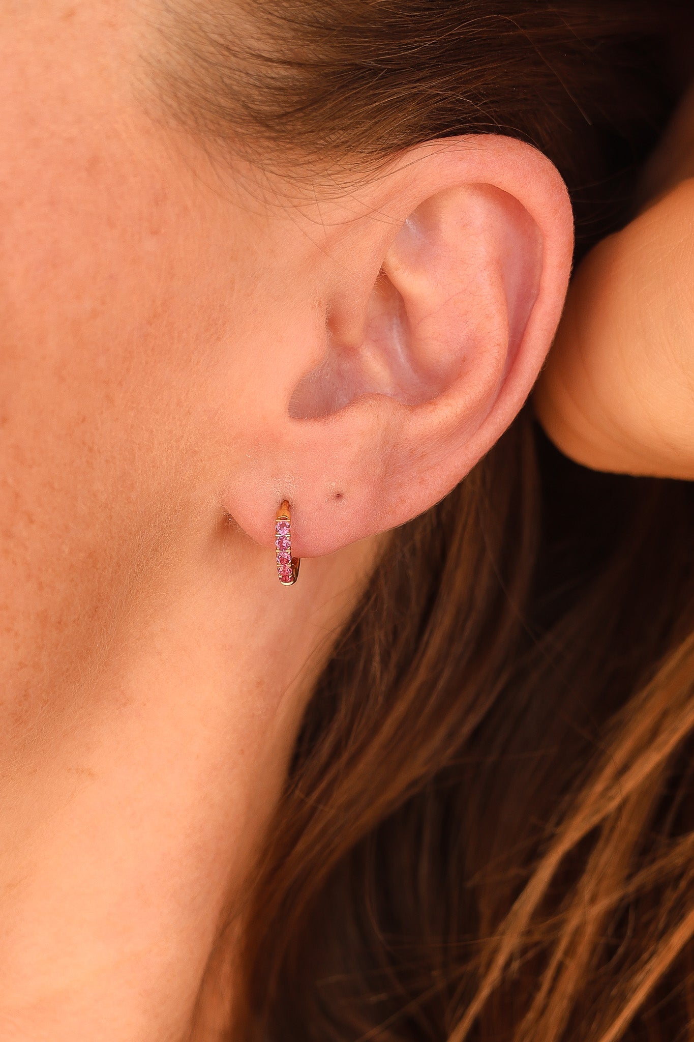 Micro Crystal Hoop Earring in Pink