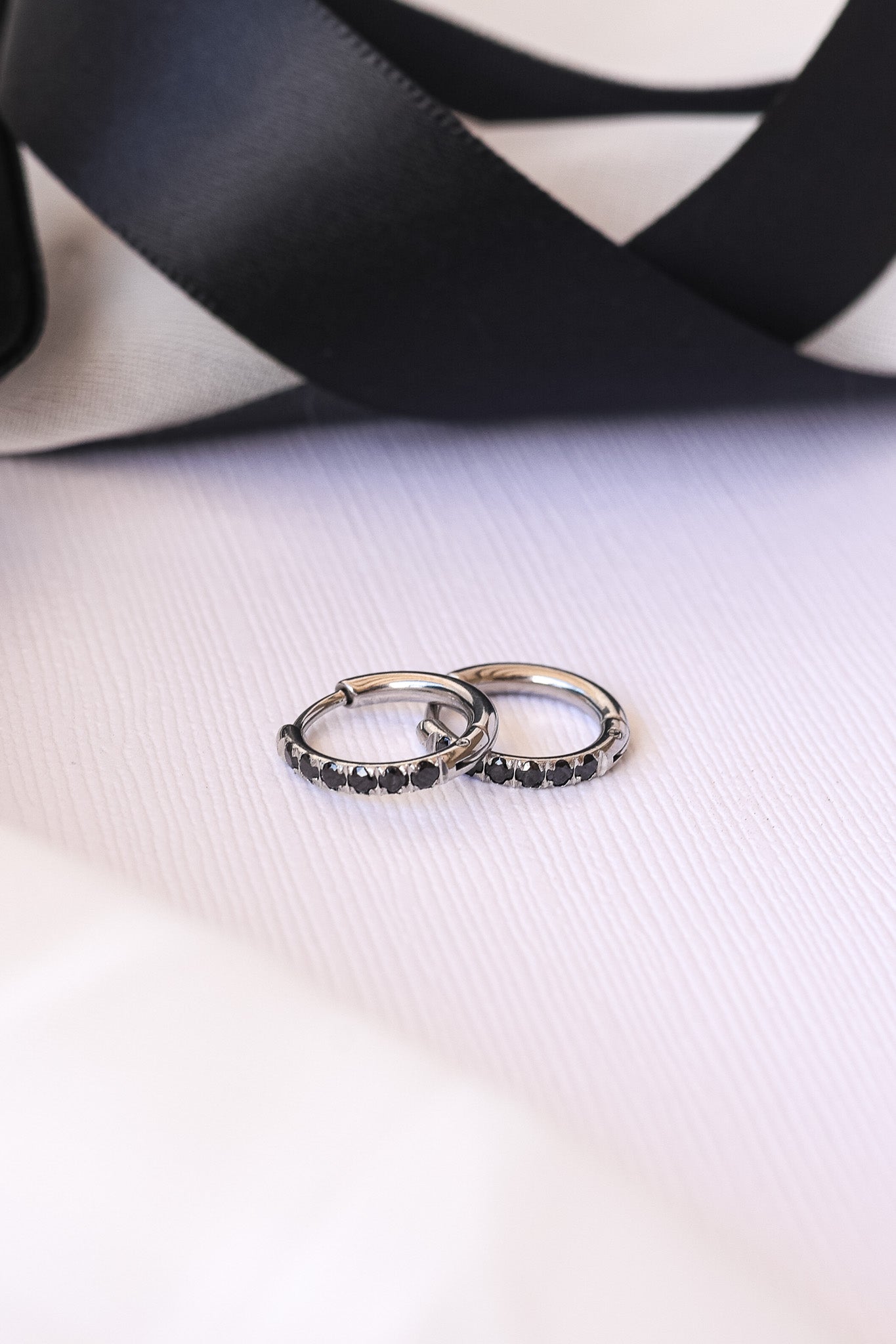 Micro Crystal Hoop Earring in Black