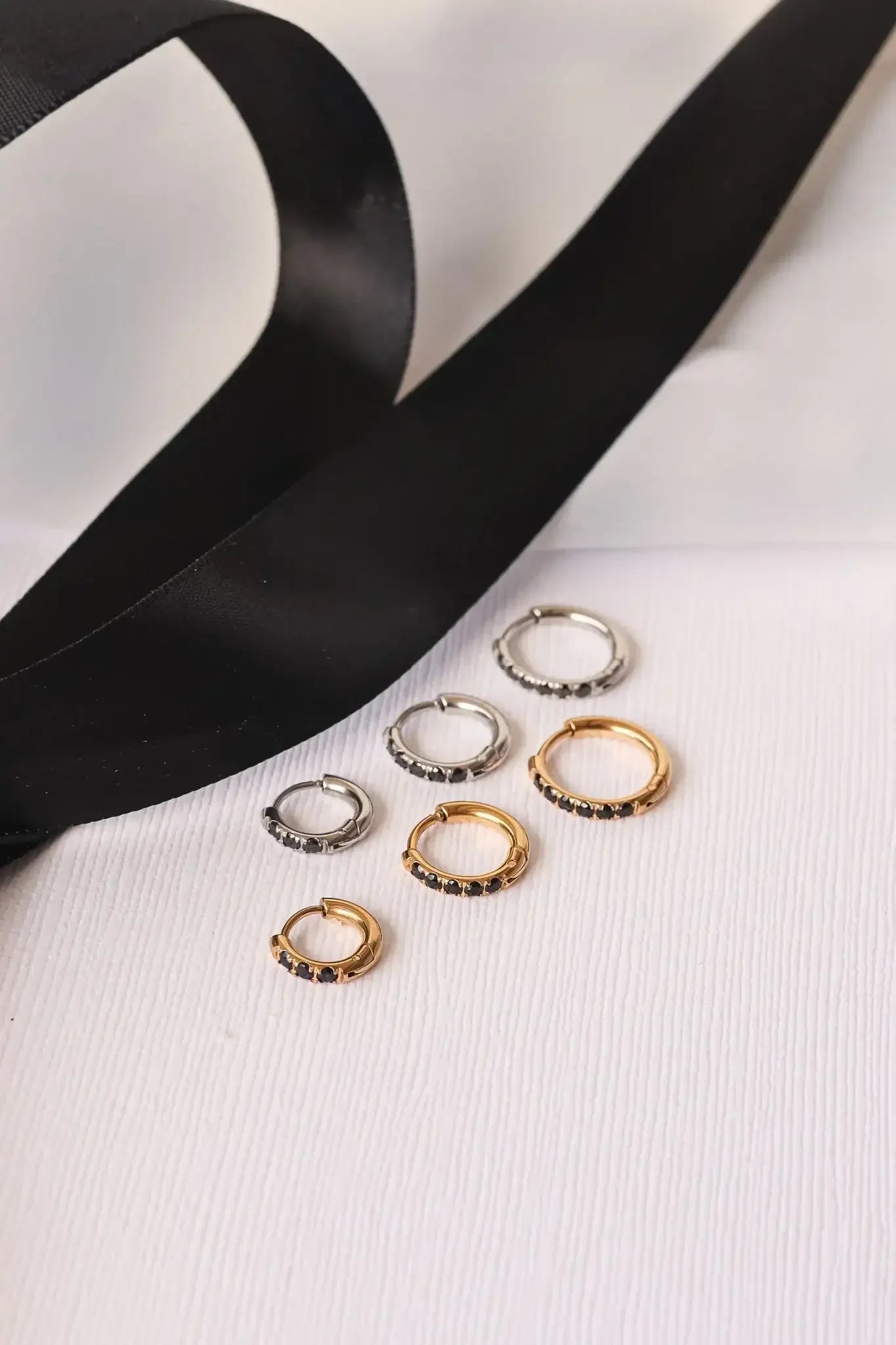 Micro Crystal Hoop in Black