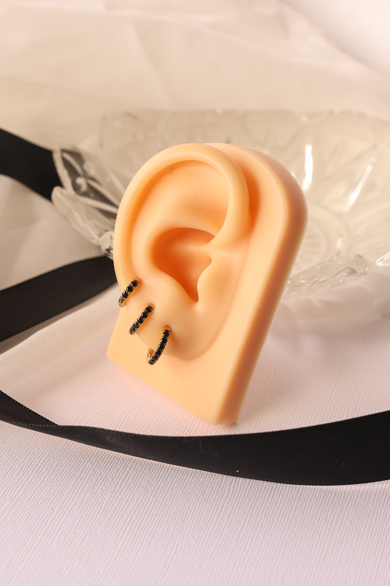 Micro Crystal Hoop Earring in Black