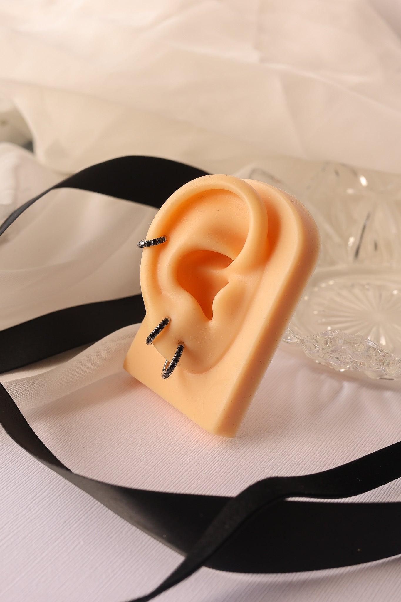 Micro Crystal Hoop Earring in Black