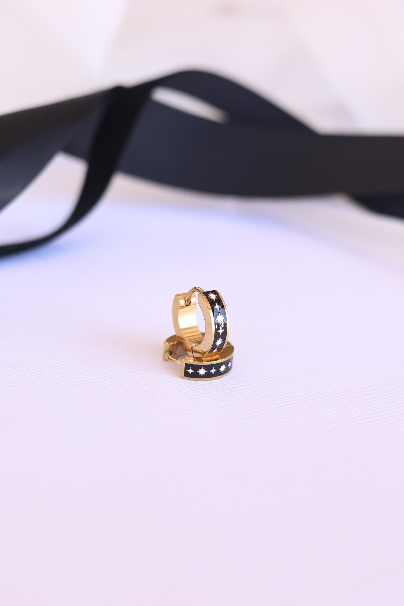 Astara Black Enamel Hoop Earring