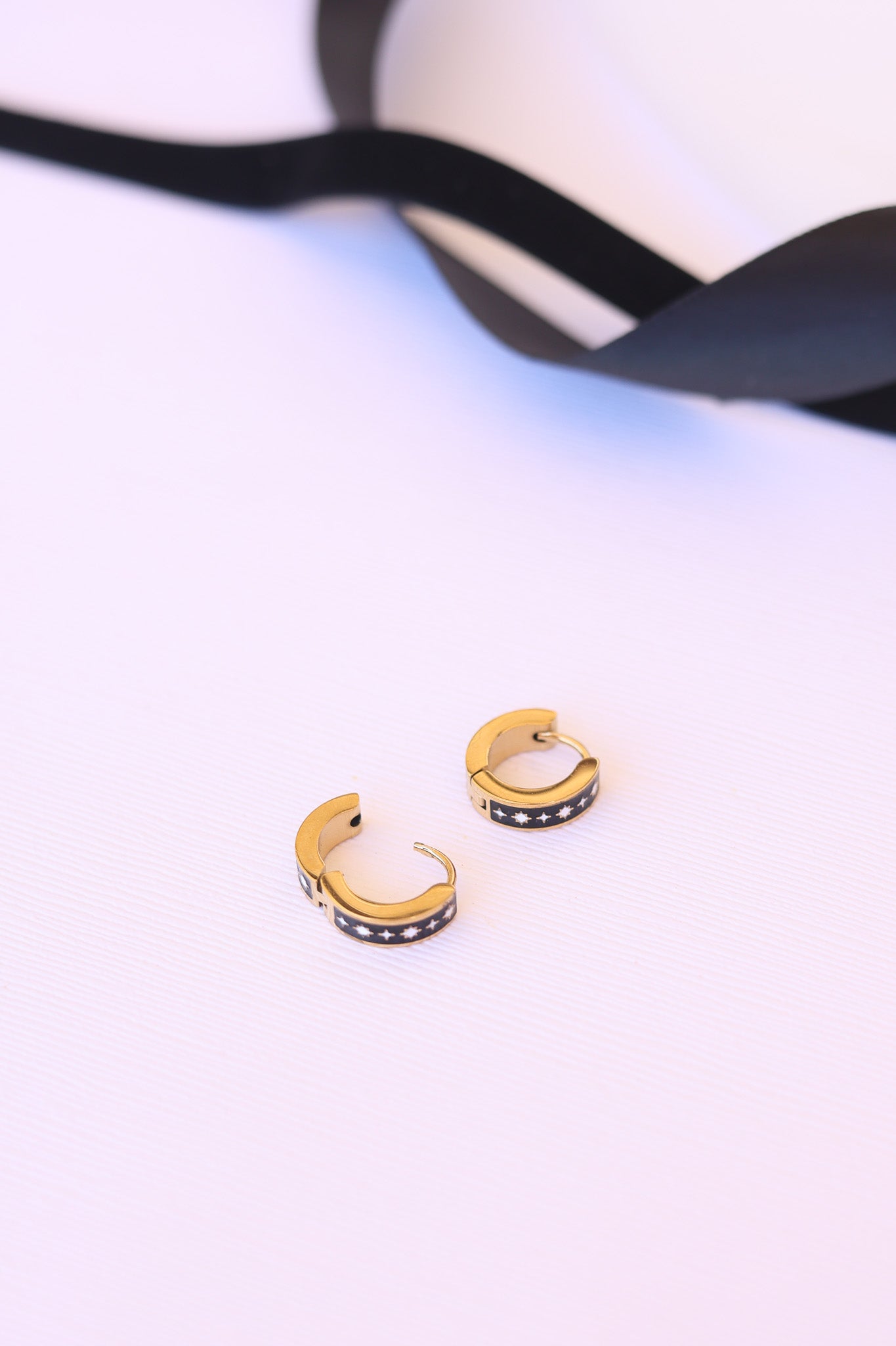 Astara Black Enamel Hoop Earring