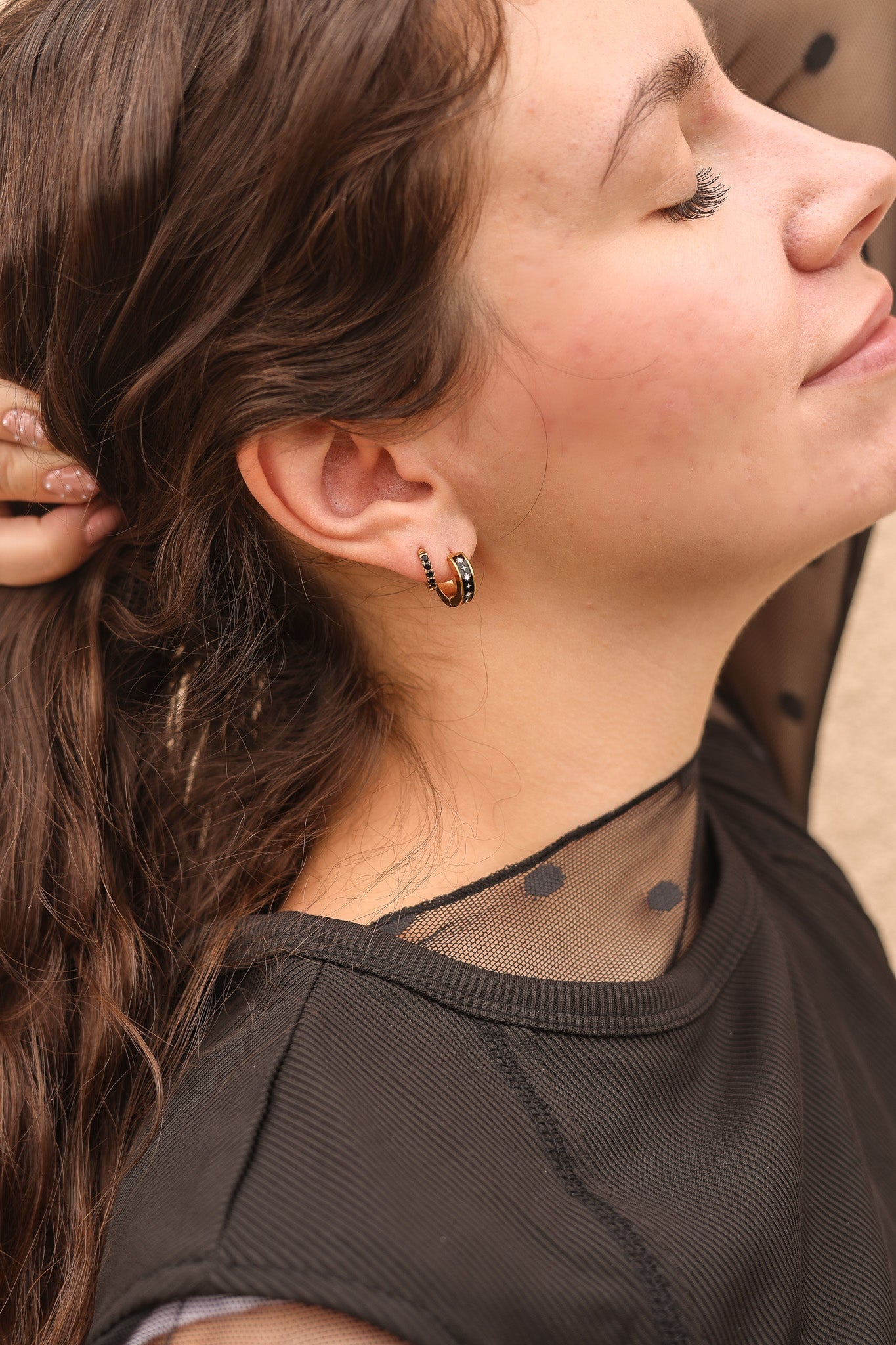 Astara Black Enamel Hoop Earring