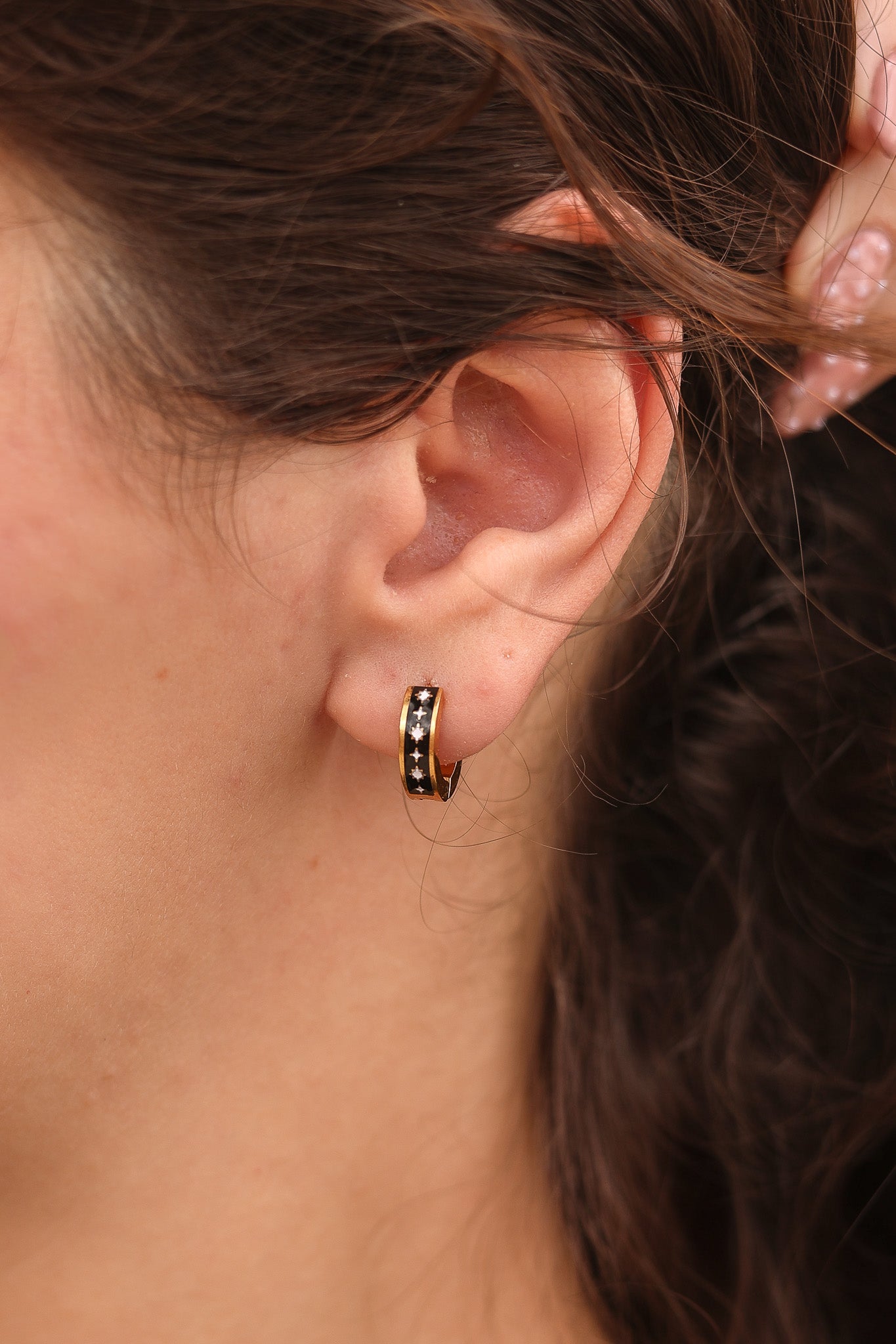 Astara Black Enamel Hoop Earring