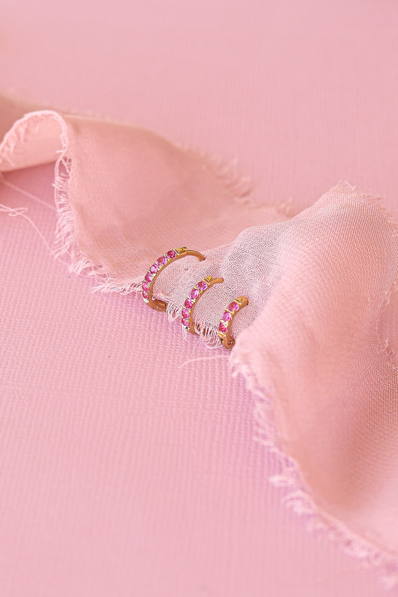 Micro Crystal Hoop Earring in Pink