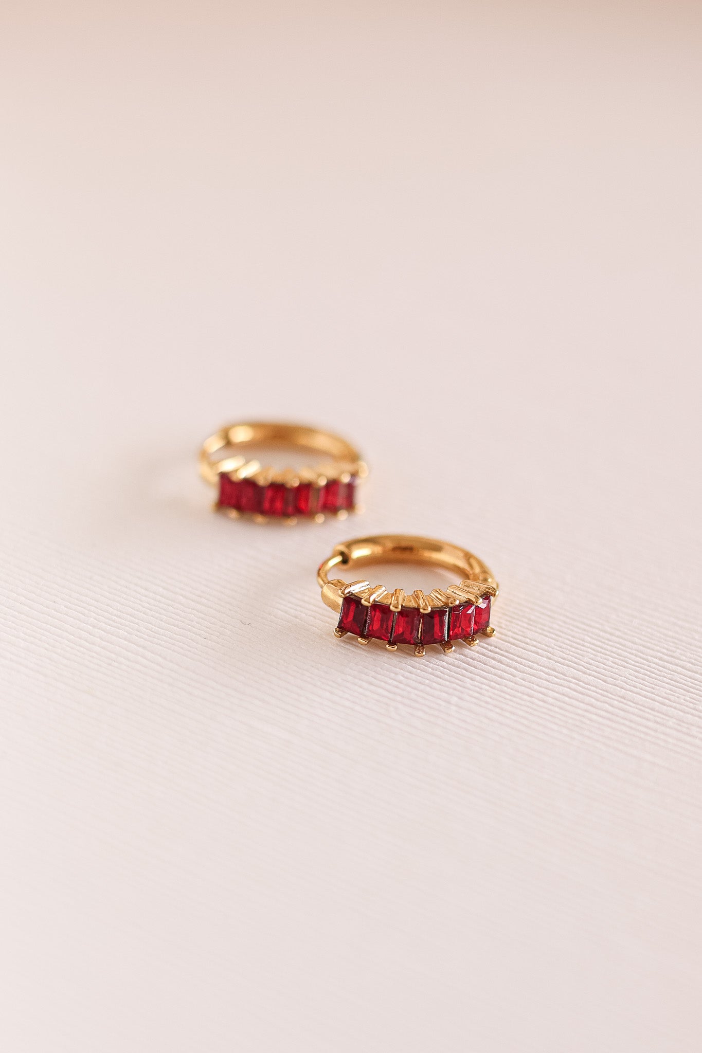 Crystal Diamond Hoop Earrings - Red
