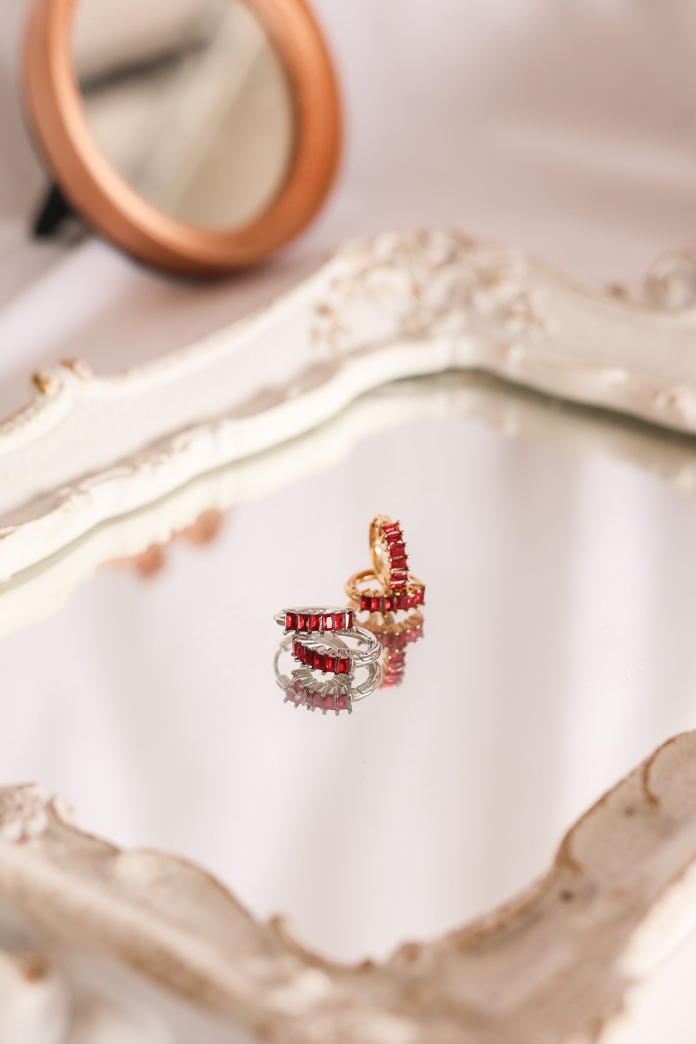 Crystal Diamond Hoop Earrings - Red