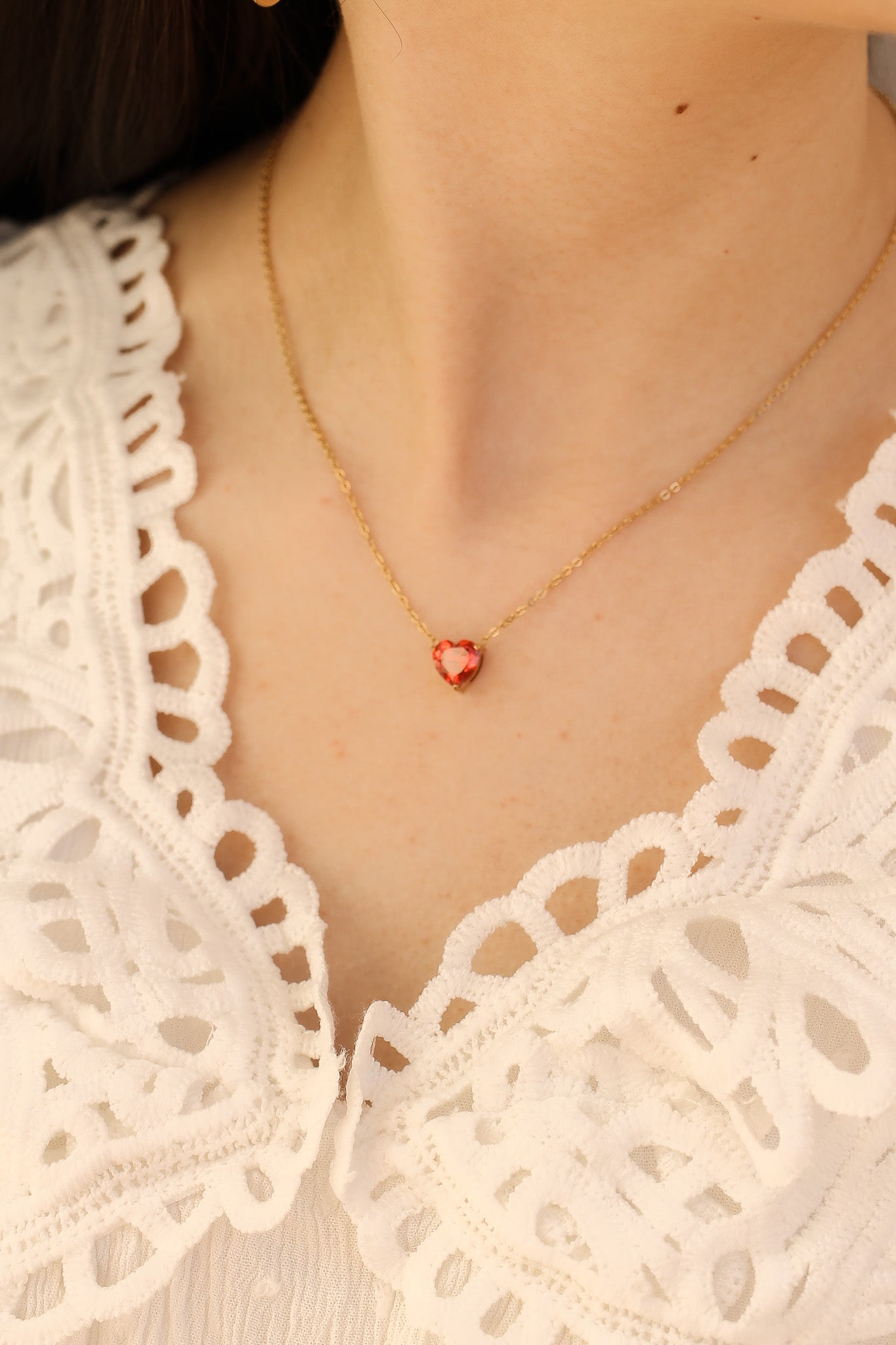 Ruby Heart Charm Necklace
