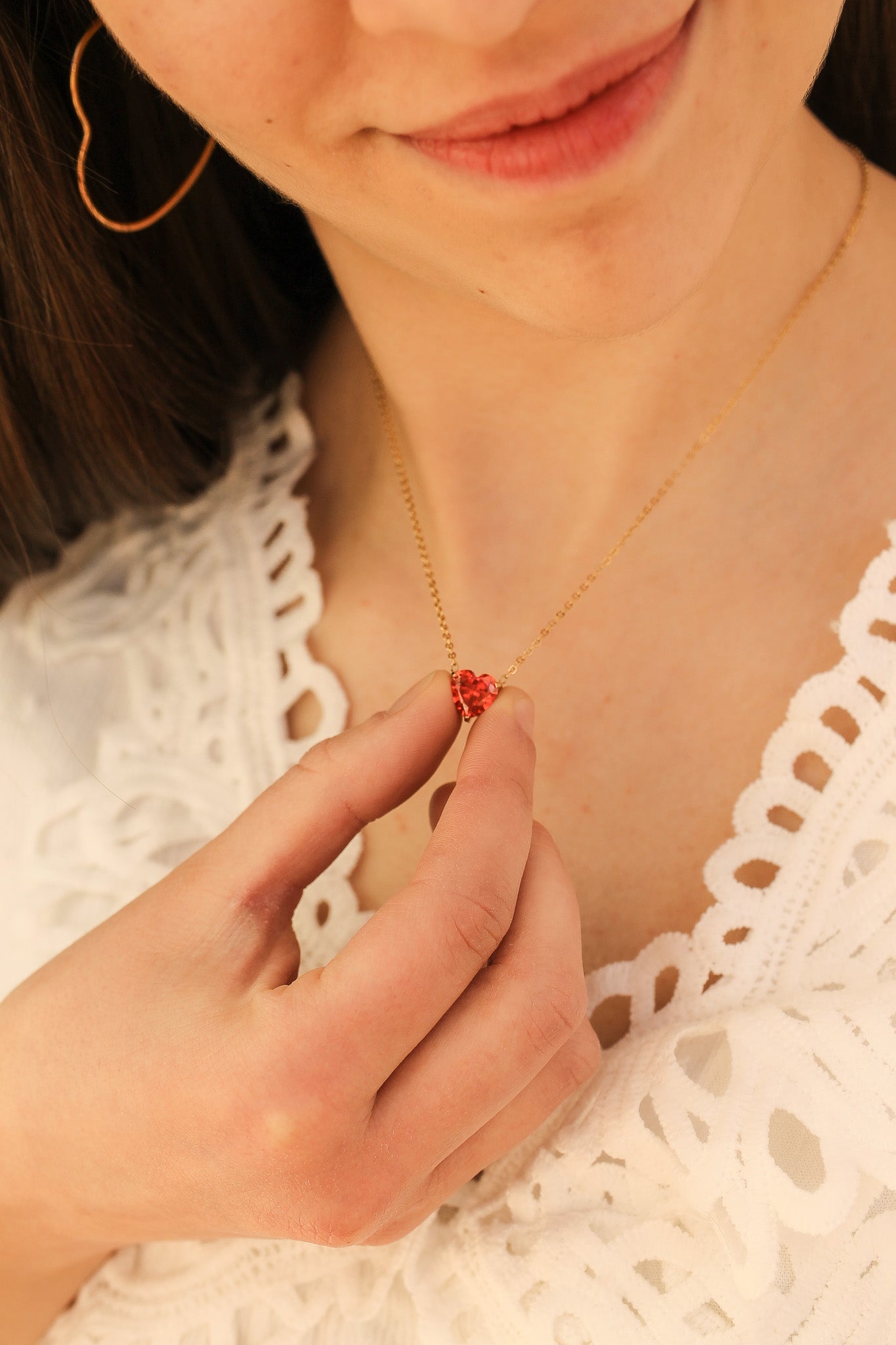 Ruby Heart Charm Necklace