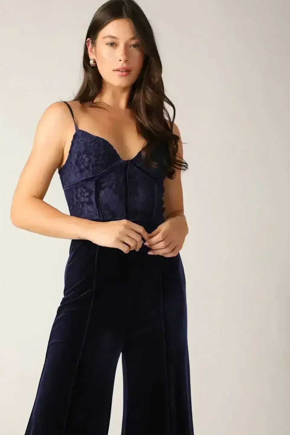 VIVIANA JUMPSUIT - NAVY LACE & VELVET - FINAL SALE