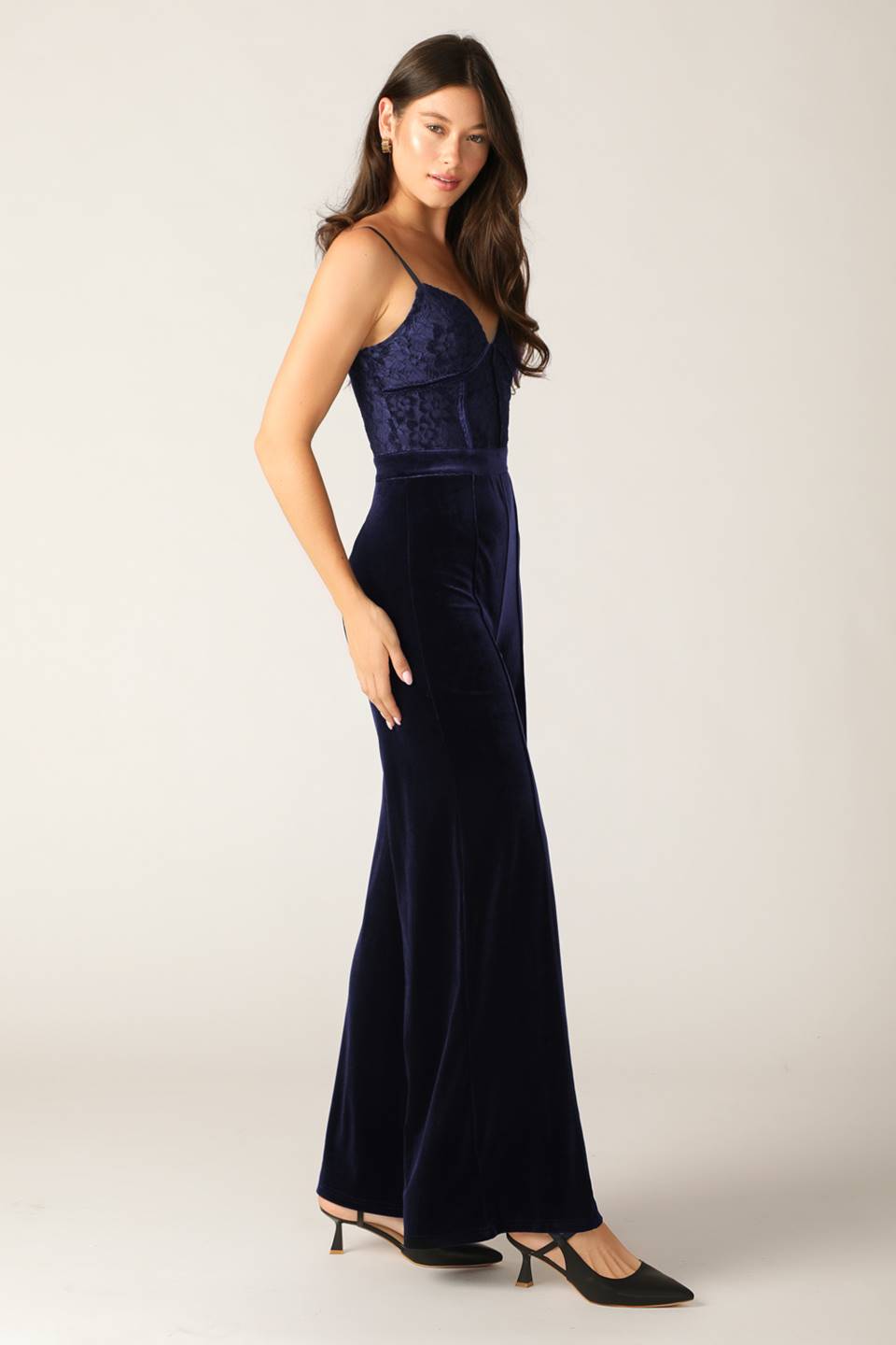 VIVIANA JUMPSUIT - NAVY LACE & VELVET - FINAL SALE