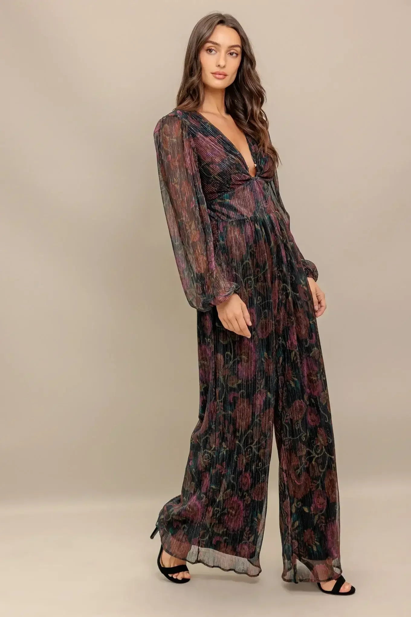 RAVINA METALLIC FLORAL JUMPSUIT