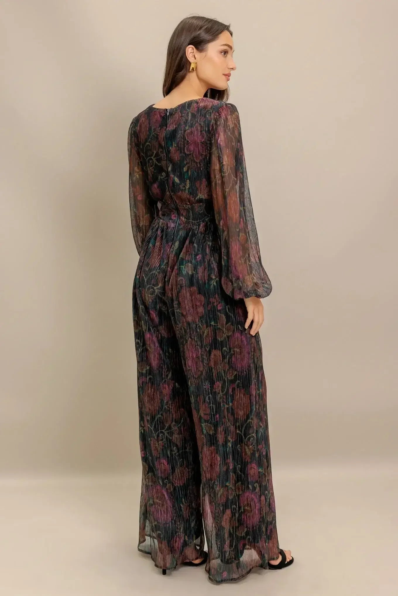 RAVINA METALLIC FLORAL JUMPSUIT