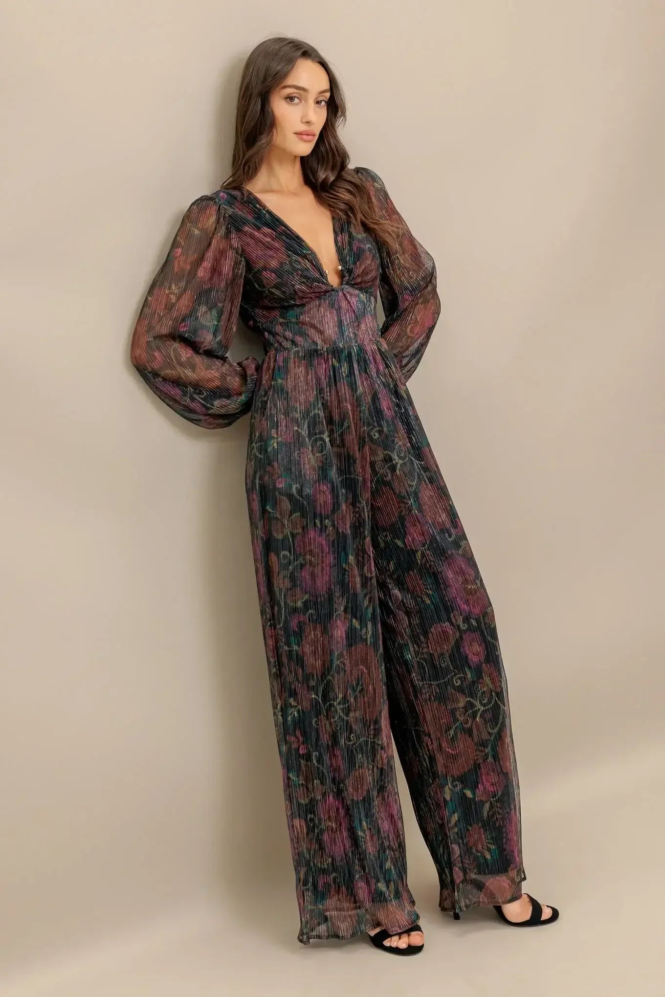 RAVINA METALLIC FLORAL JUMPSUIT