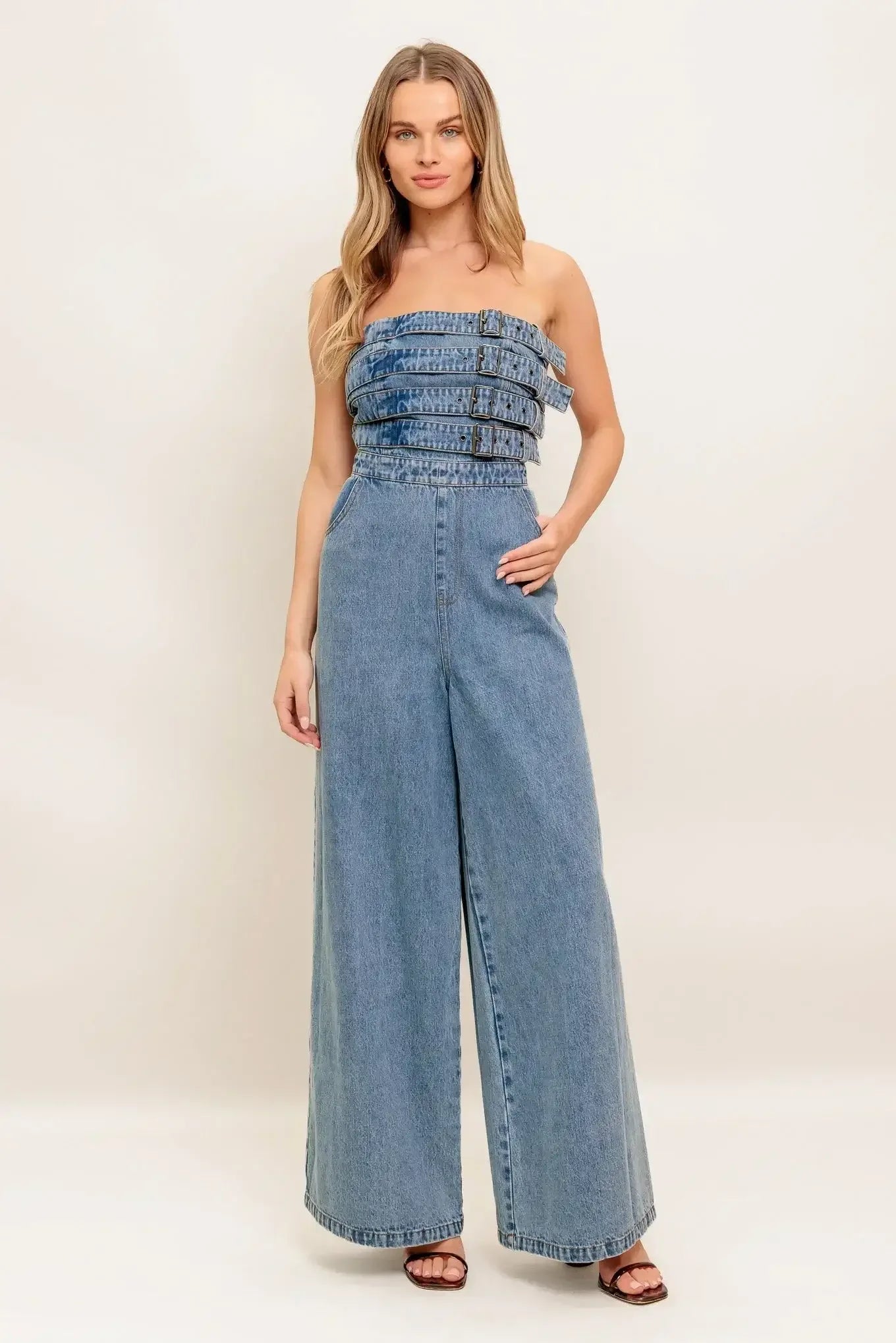 URBAN HARNESS DENIM JUMPSUIT