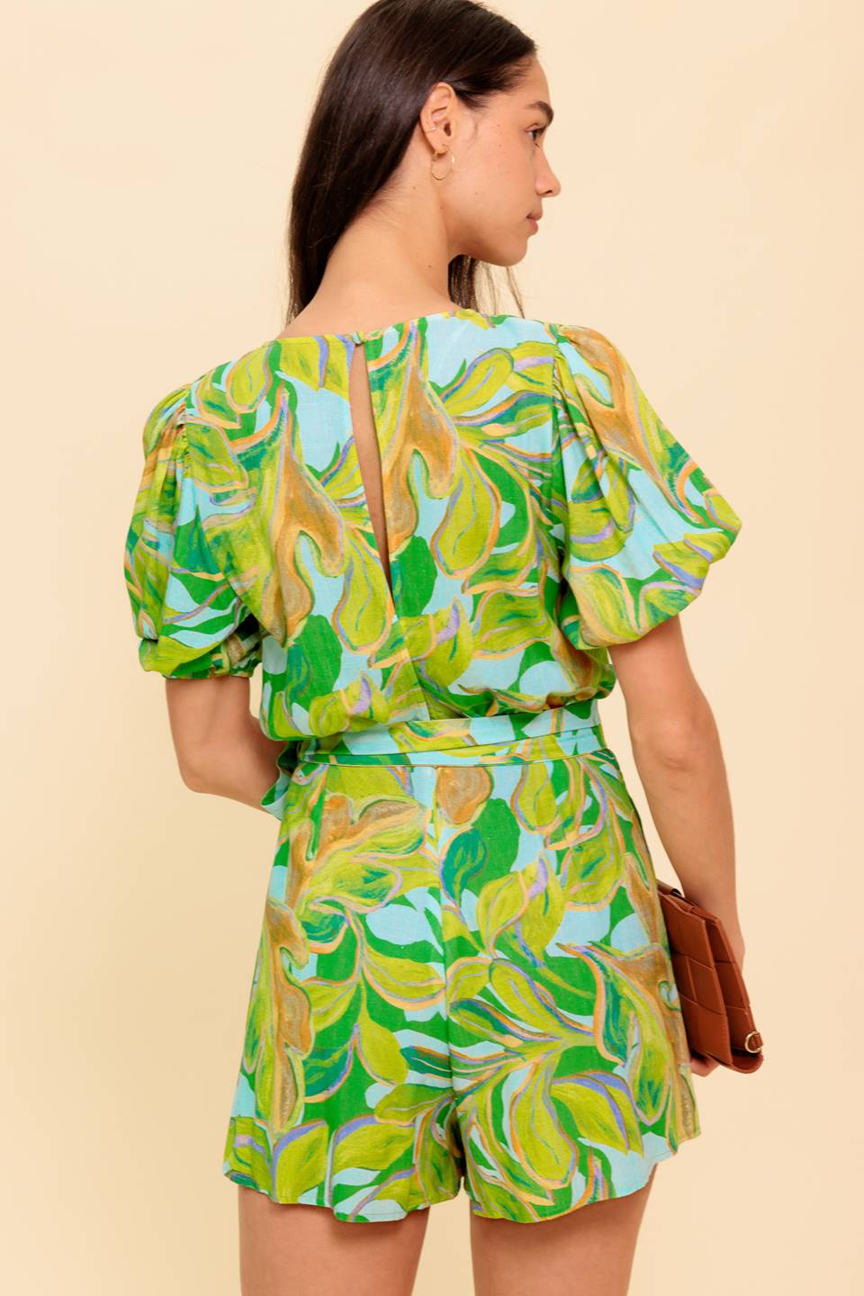 LINDSEY GREEN TROPICAL PRINT SKORT ROMPER