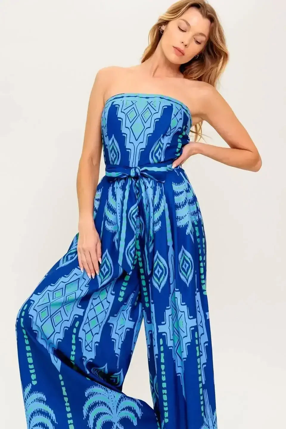 TRINA STRAPLESS JUMPSUIT - NAVY BLUE MULTI