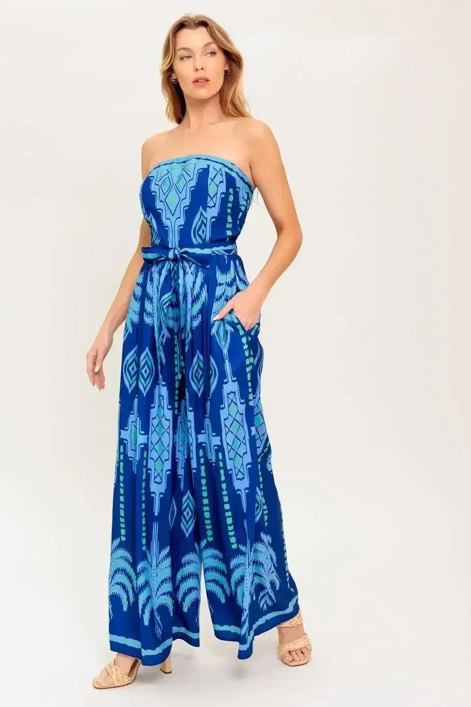 TRINA STRAPLESS JUMPSUIT - NAVY BLUE MULTI