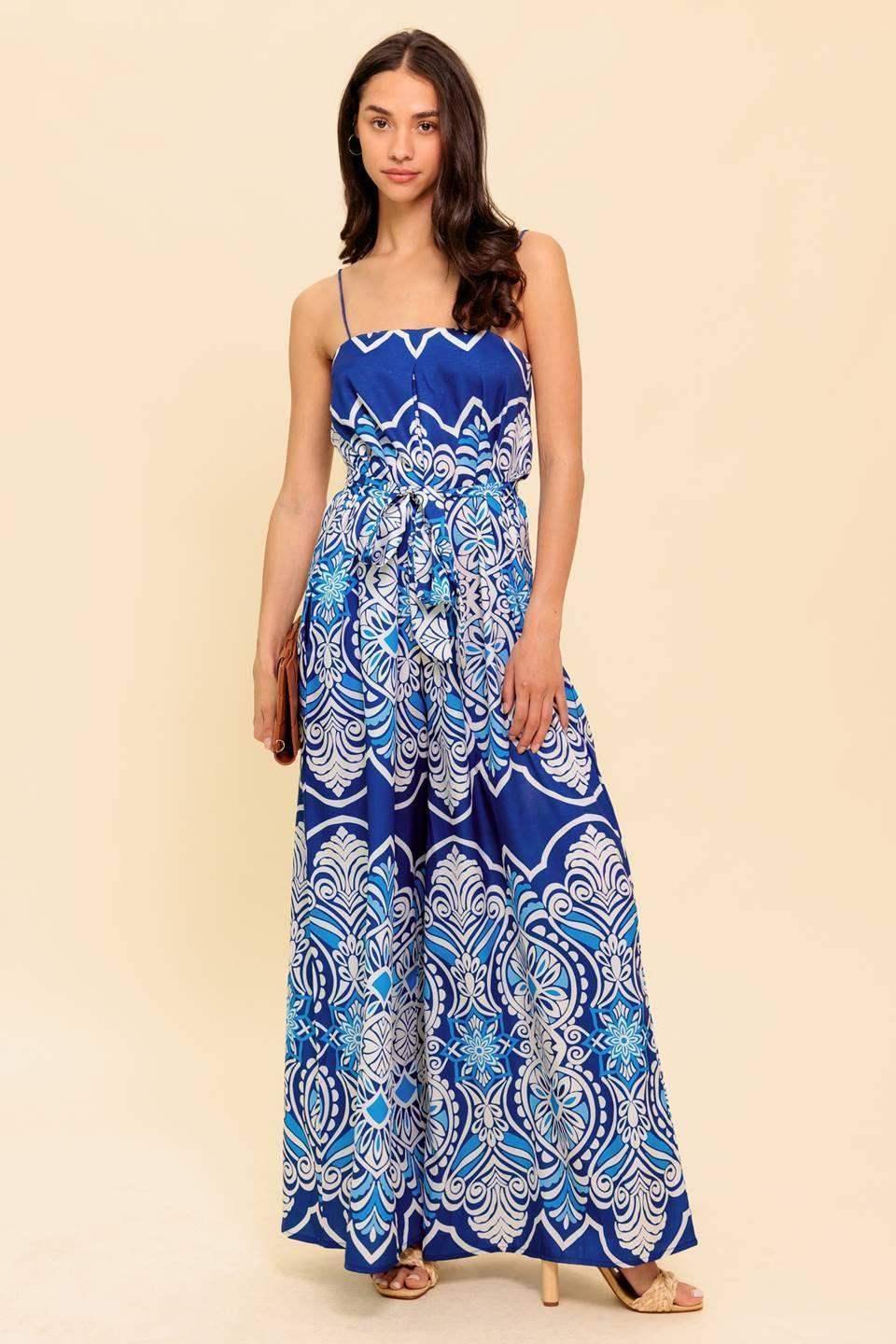 SELAH PRINTED JUMPSUIT - NAVY - FINAL SALE