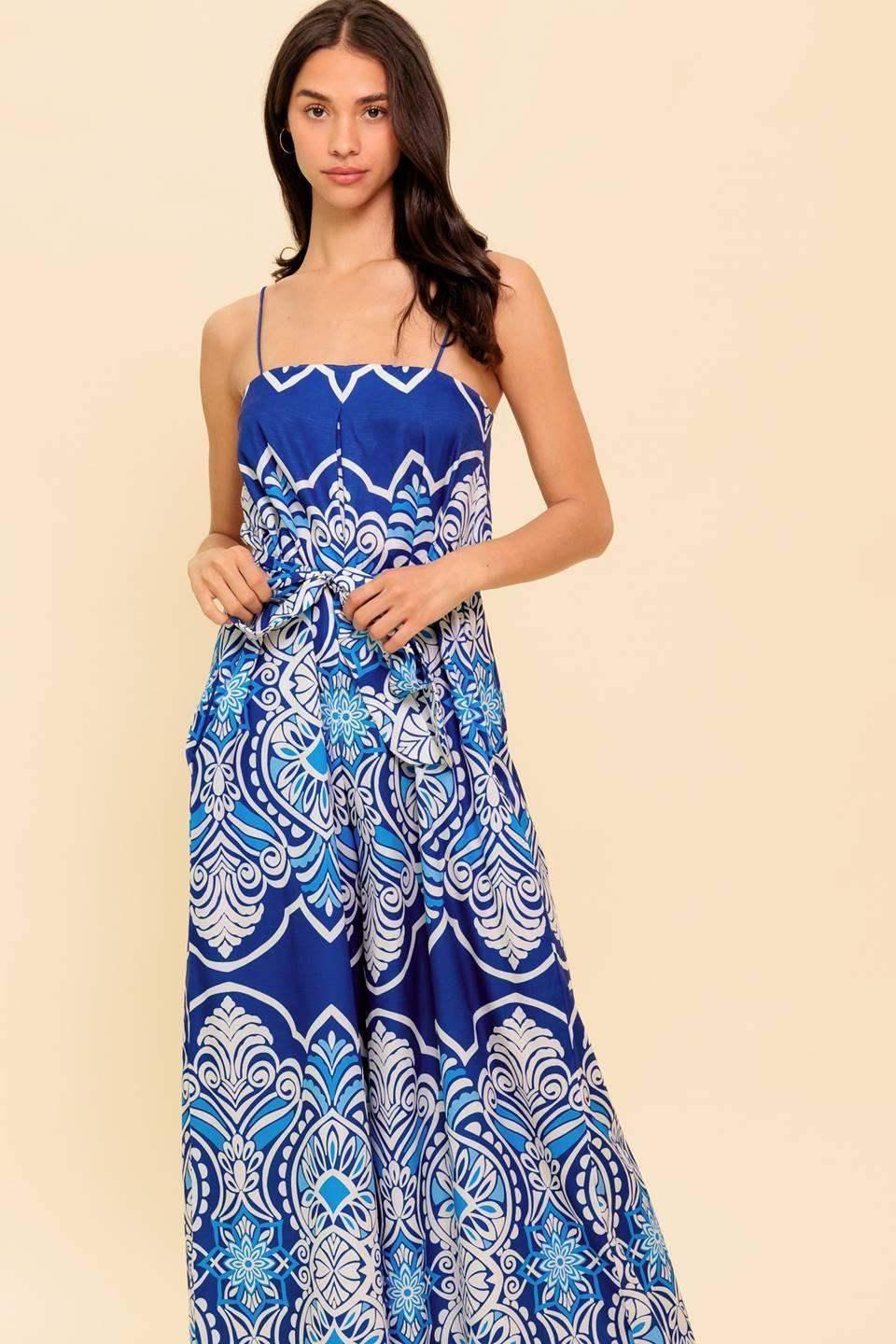 SELAH PRINTED JUMPSUIT - NAVY - FINAL SALE