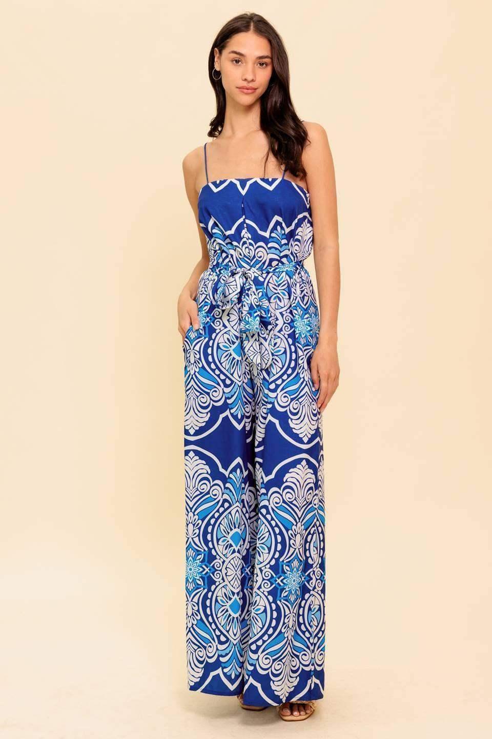 SELAH PRINTED JUMPSUIT - NAVY - FINAL SALE