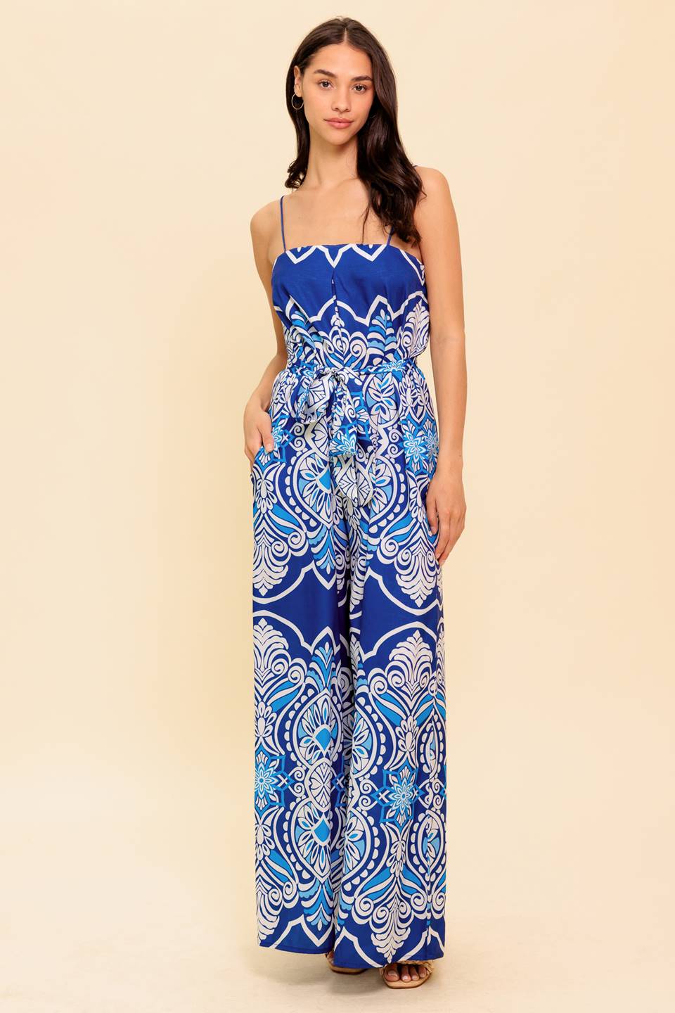 SELAH PRINTED JUMPSUIT - NAVY - FINAL SALE
