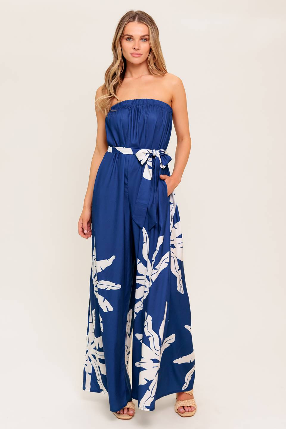 blue dress jumpsuit EMILY Jumpsuit With Waist Tie (Blue) | Women's Dresses | Sizes S-XL main image 0