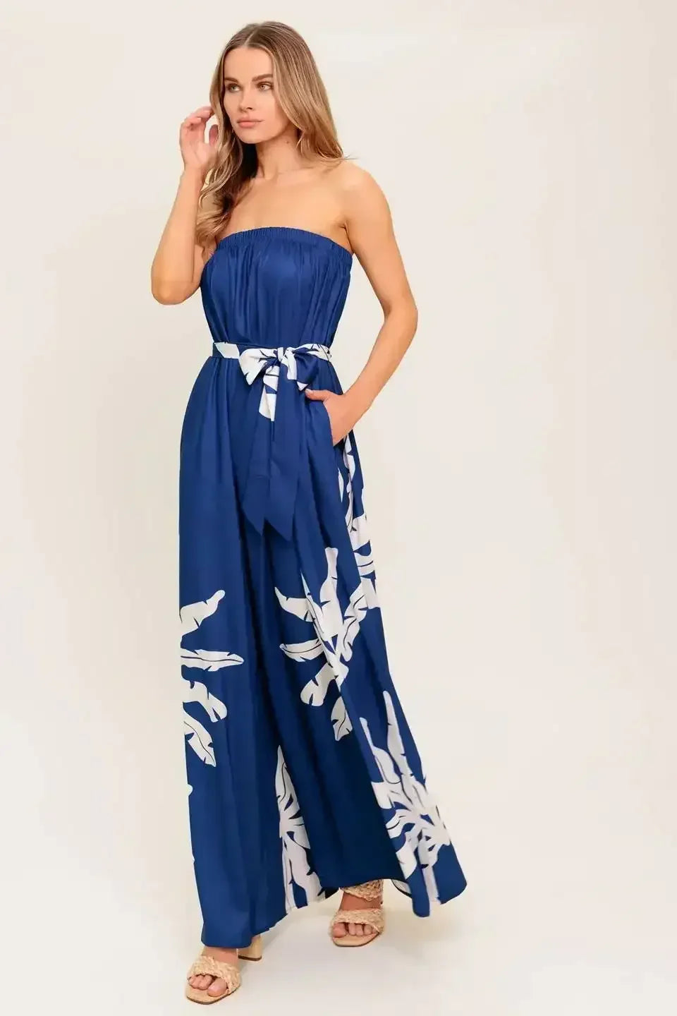 NOLANI STRAPLESS JUMPSUIT - NAVY & WHITE - FINAL SALE
