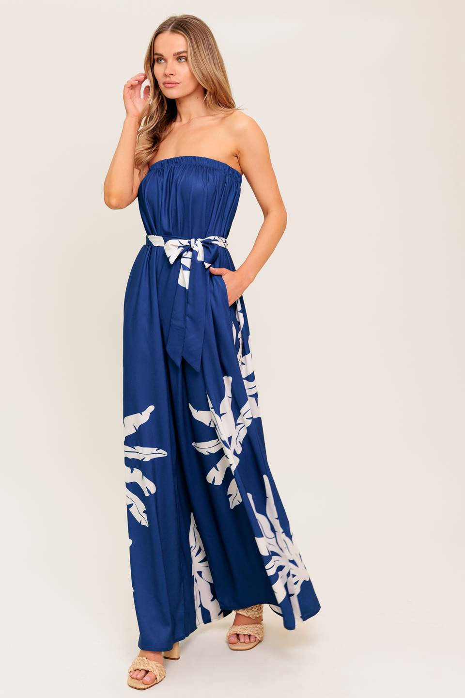 NOLANI STRAPLESS JUMPSUIT - NAVY & WHITE