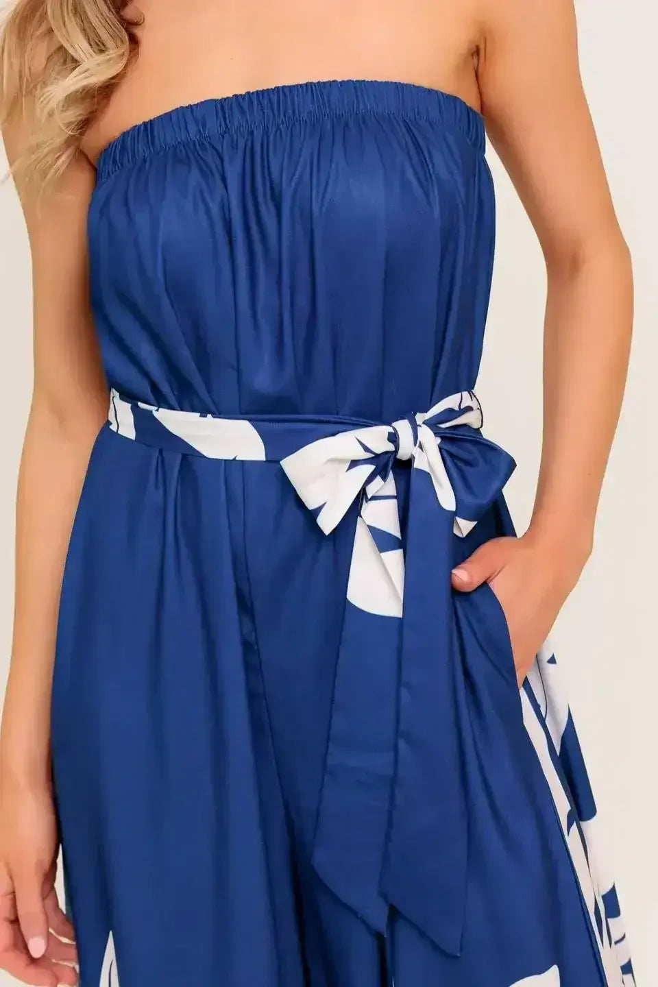 NOLANI STRAPLESS JUMPSUIT - NAVY & WHITE - FINAL SALE