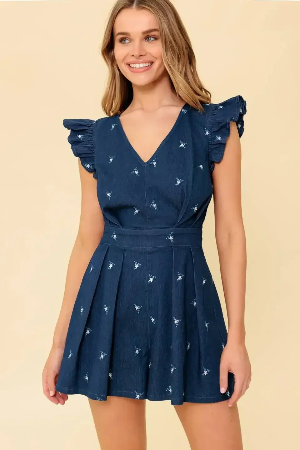 FELICITY DARK INDIGO EMBROIDERED ROMPER