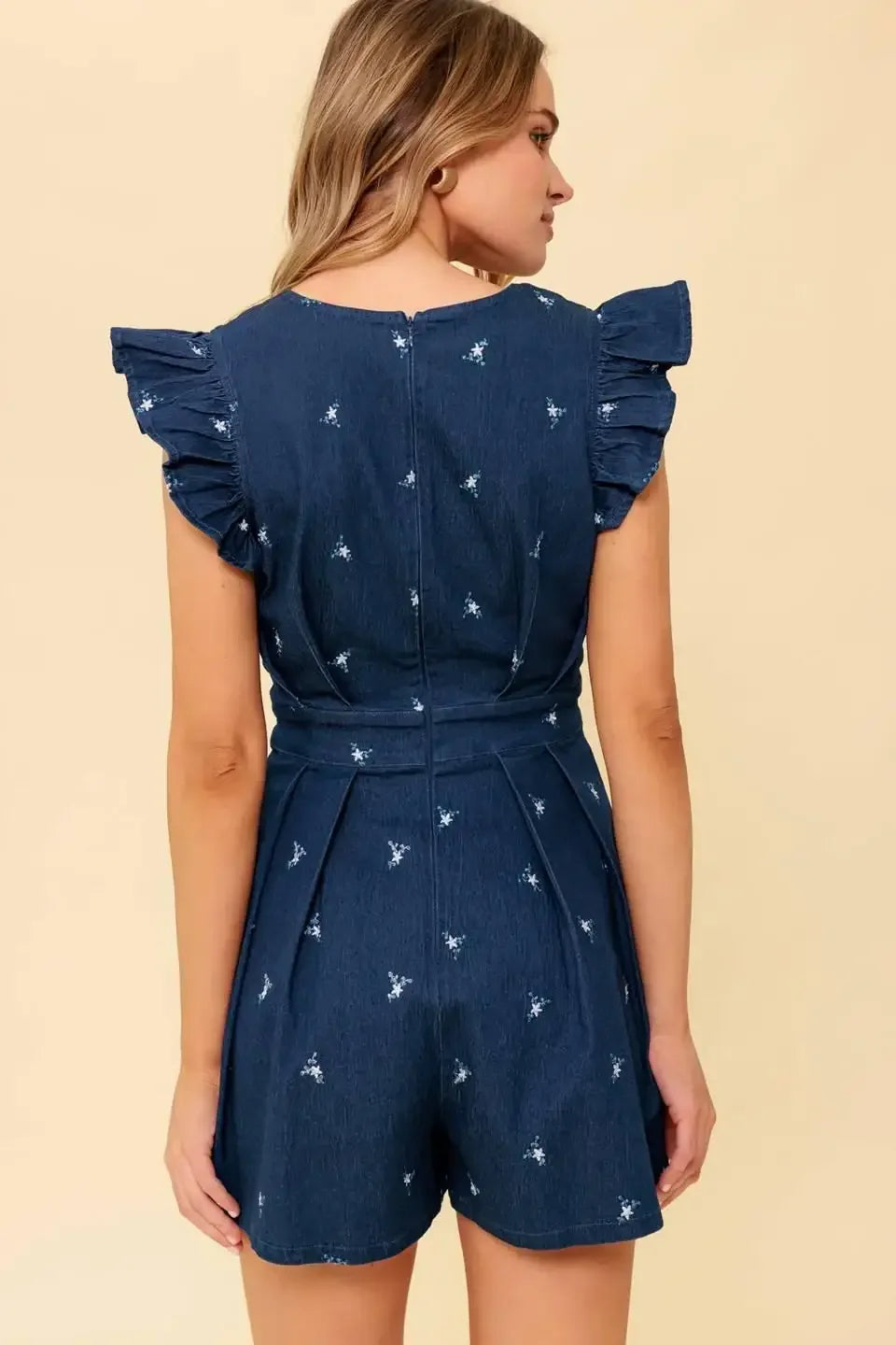 FELICITY DARK INDIGO EMBROIDERED ROMPER