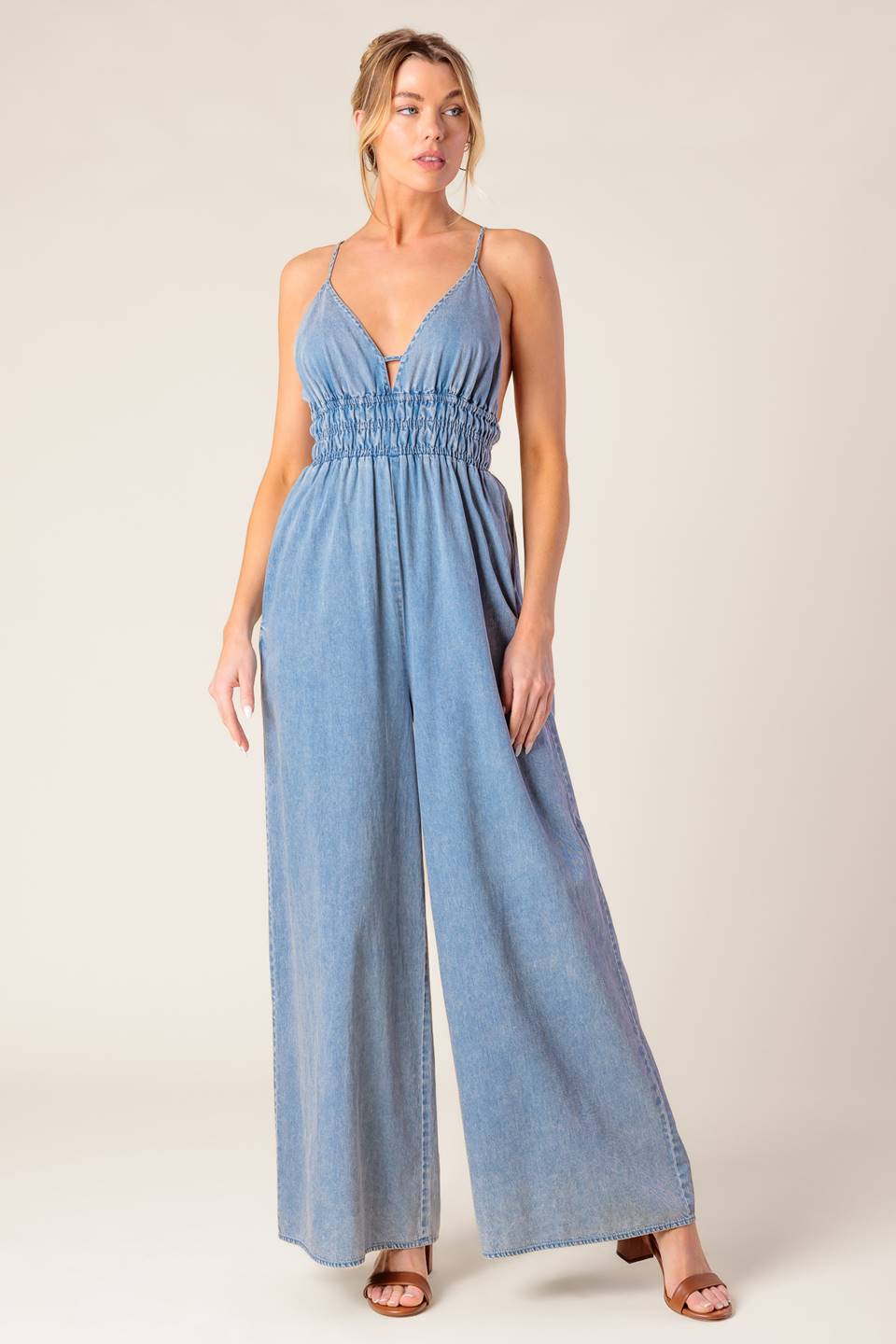 CONSTANCE ACID BLUE DENIM JUMPSUIT - FINAL SALE