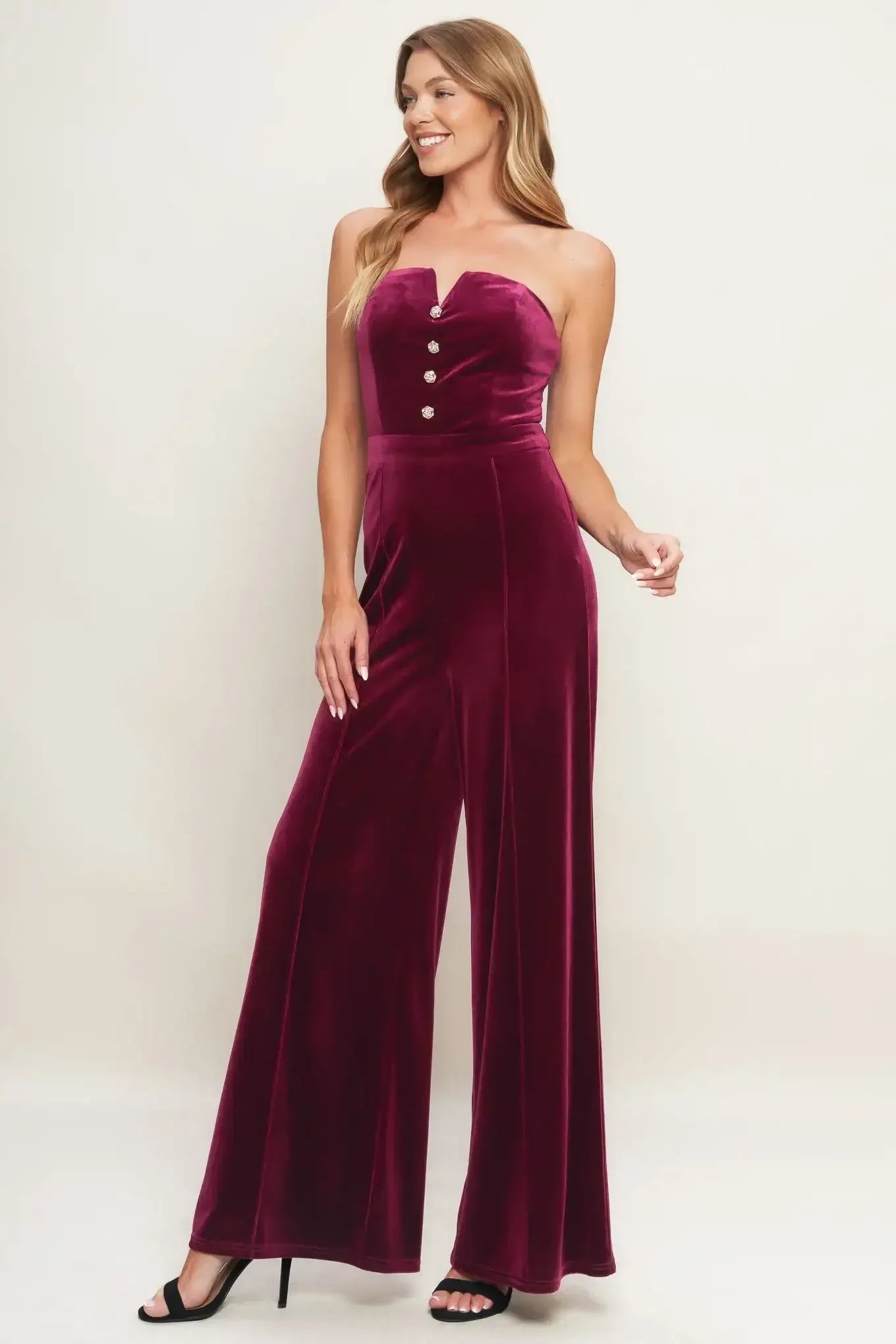 NIGHT QUEEN VELVET JUMPSUIT - WINE