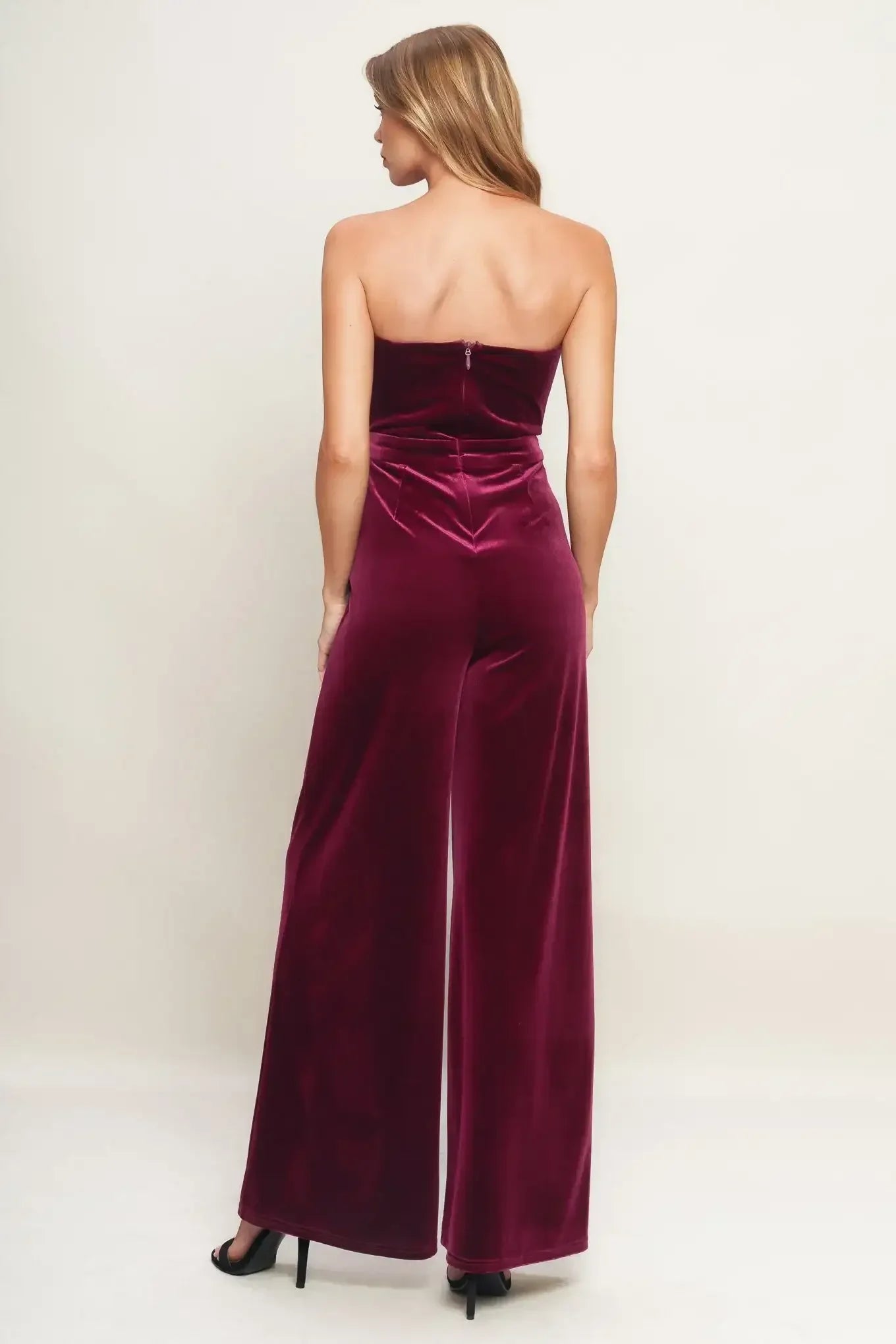 NIGHT QUEEN VELVET JUMPSUIT - WINE
