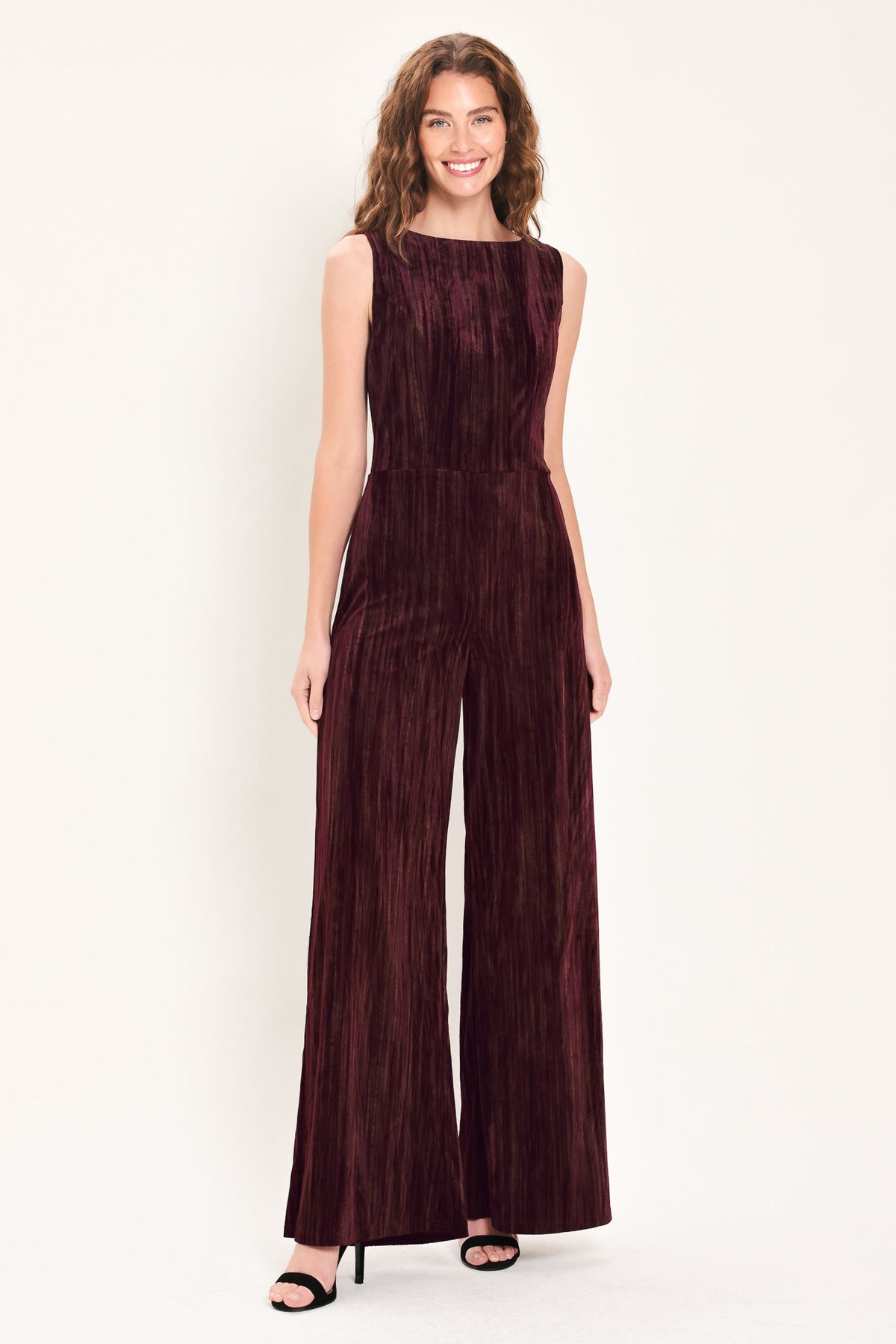 Bordeaux Nights Burgundy Textured Velvet Wide-Leg Jumpsuit | Lady Black Tie