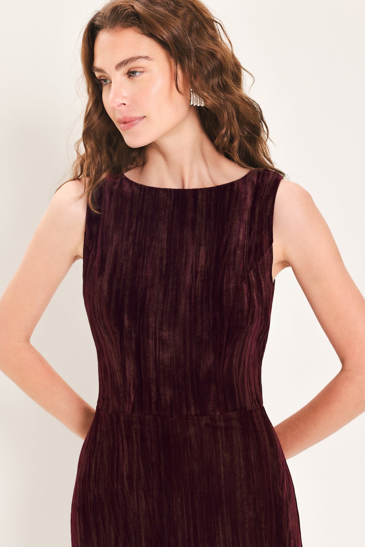 BORDEAUX NIGHTS BURGUNDY TEXTURED VELVET WIDE-LEG JUMPSUIT