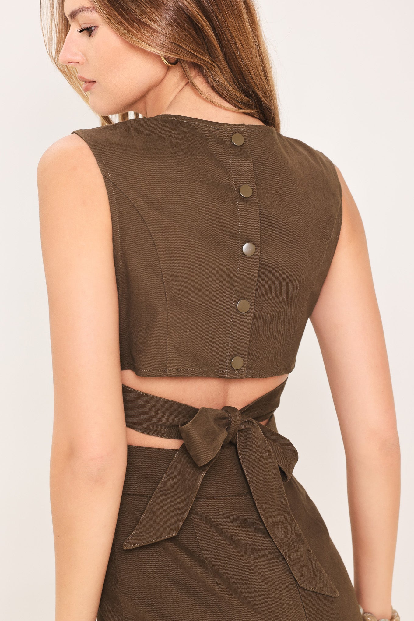 ESPRESSO DATE - FLARE LEG JUMPSUIT WITH BACK TIE